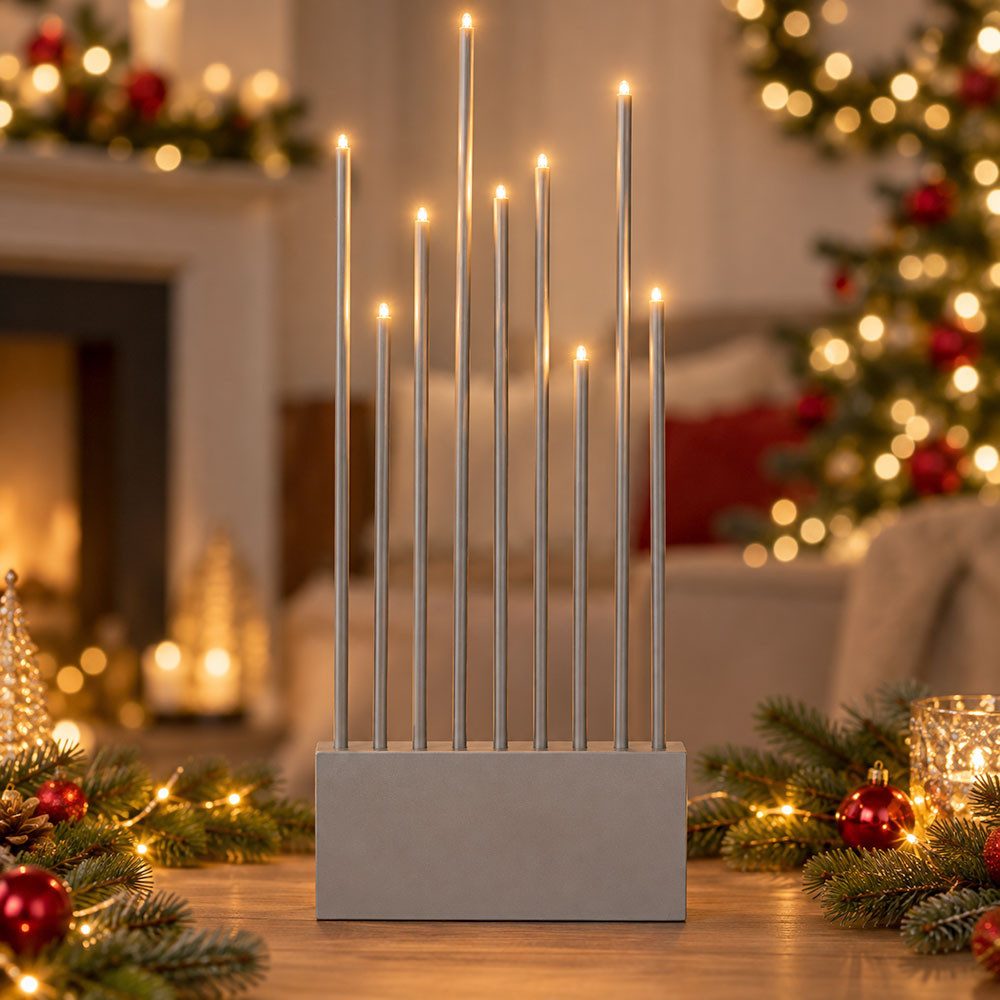 EGLO Dekolicht, Leuchtmittel inklusive, Warmweiß, LED Kerzenständer Fensterbank Holz Weihnachten XMAS grau H 60 cm