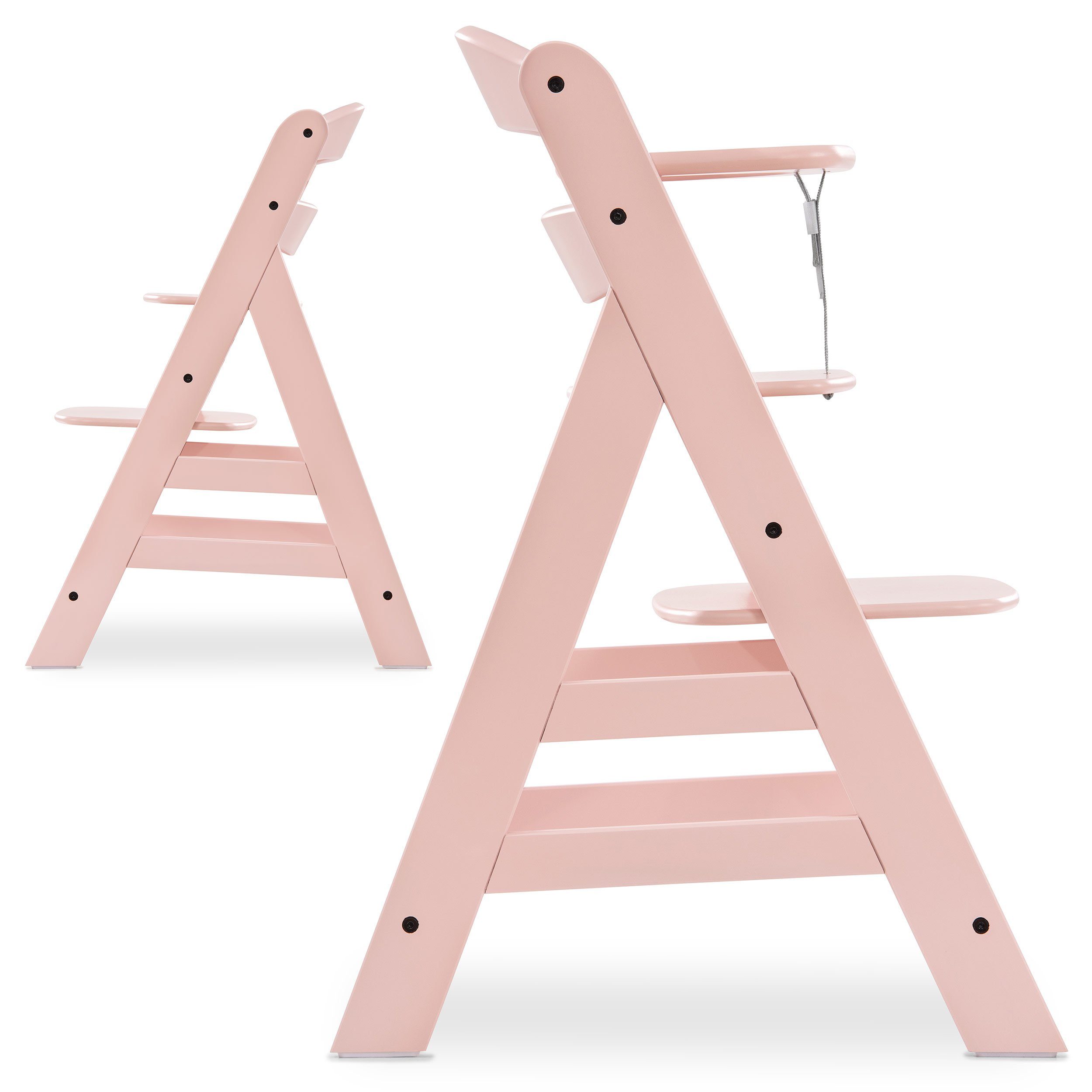Möbel Babymöbel Hauck Hochstuhl Alpha Plus Rose (2 Stück), Mitwachsender Holz Treppenhochstuhl - Kinder Hochstuhl mit Schutzbüge