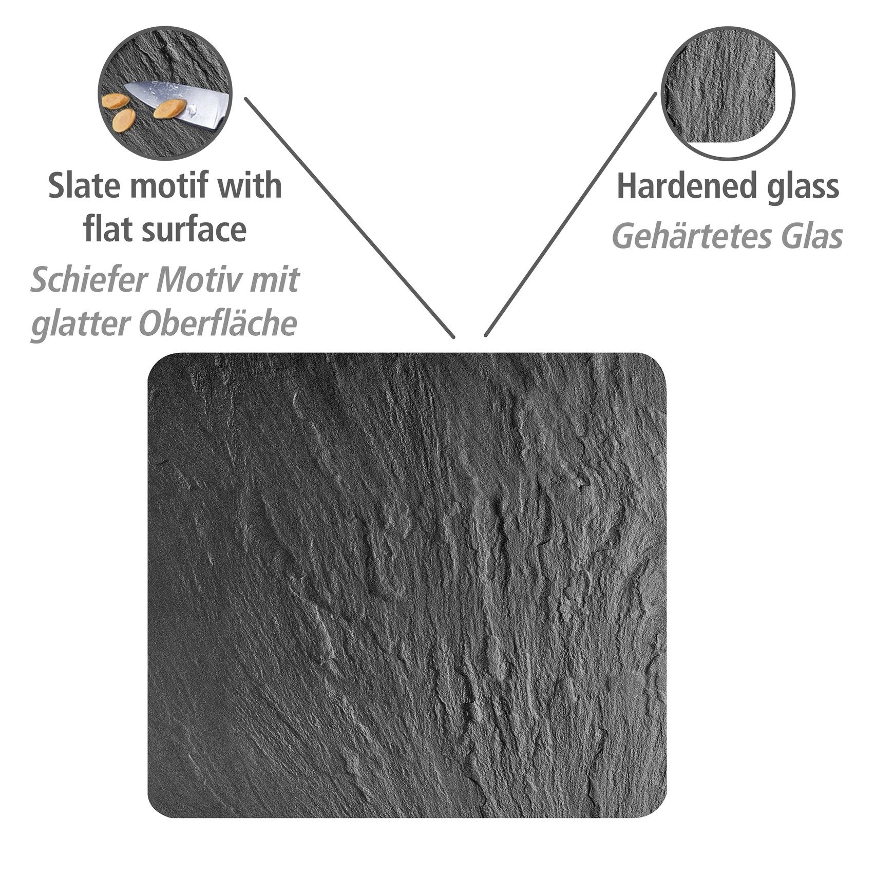 WENKO Herd-Abdeckplatte Multi Modell Schiefer, Glas, Spritzschutz, Herdblende, Schneidbrett, für Glaskeramik-Kochfelder