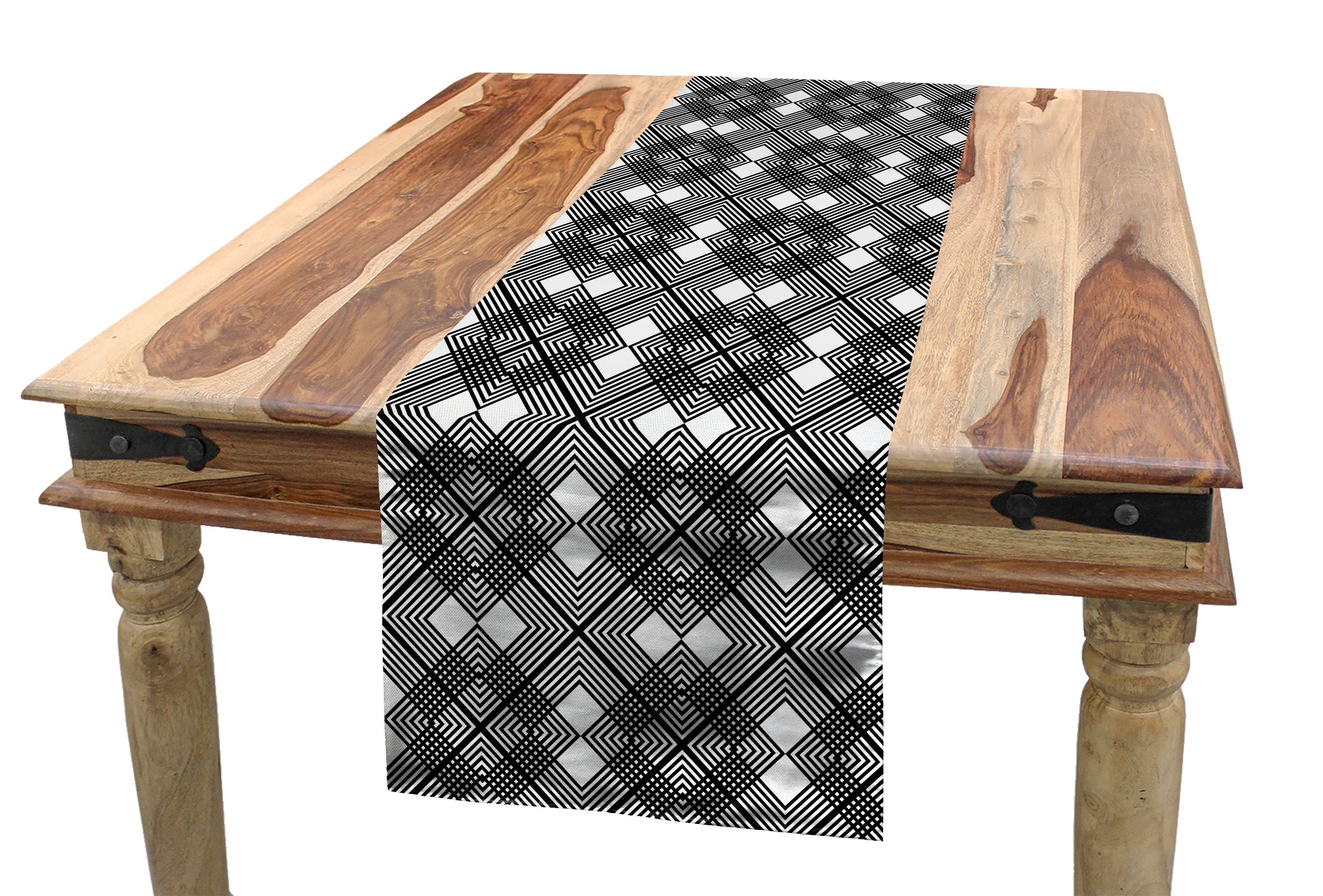 Abakuhaus Tischläufer Esszimmer Küche Rechteckiger Dekorativer Tischläufer, Gitter Concentric Rhombus Entwurf