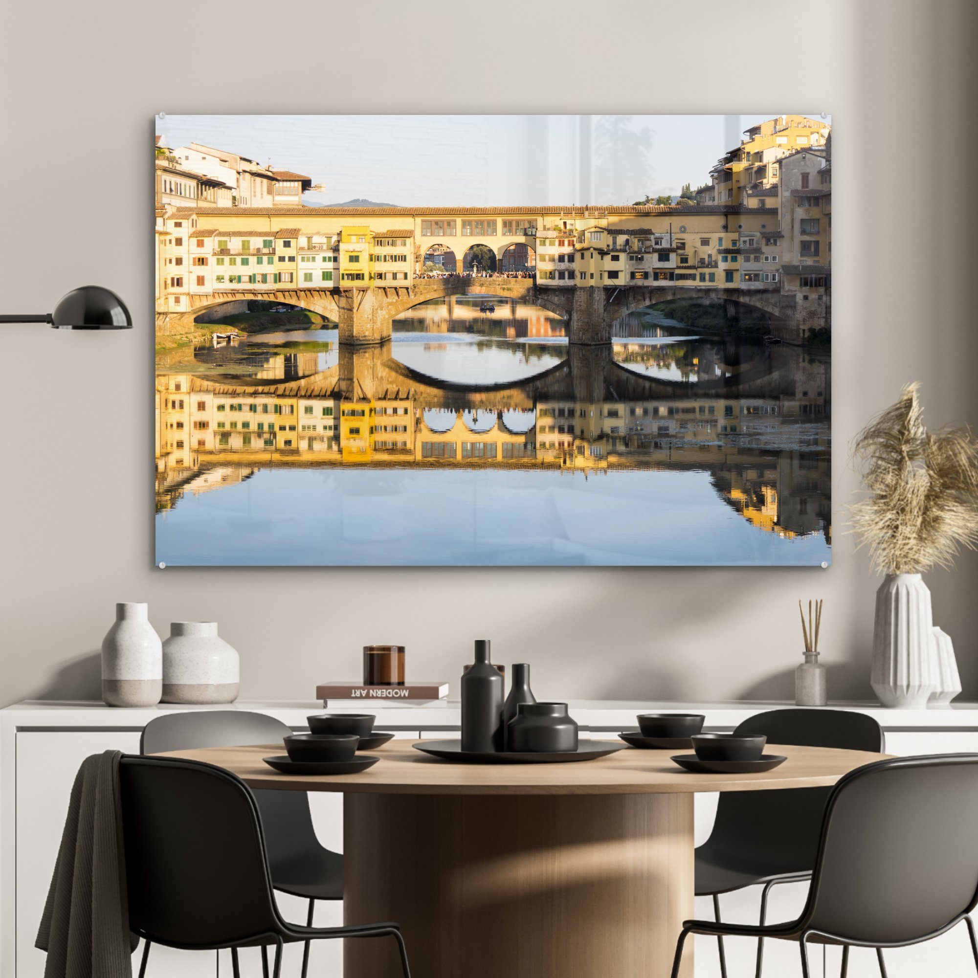 Vecchio Acrylglasbild auf St), MuchoWow Schlafzimmer Ponte & Acrylglasbilder Wohnzimmer Sonnenstrahlen in der Florenz, (1