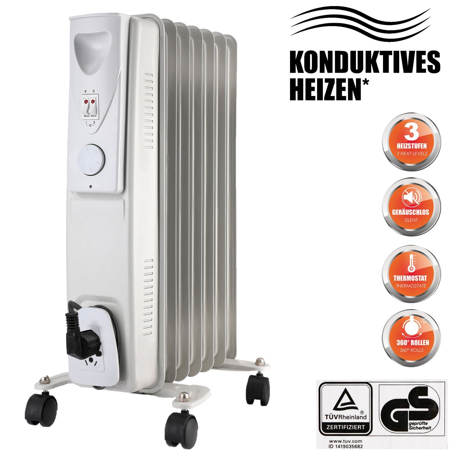 Home4Living Ölradiator Elektroheizung 1500 W mit 3 Heizstufen