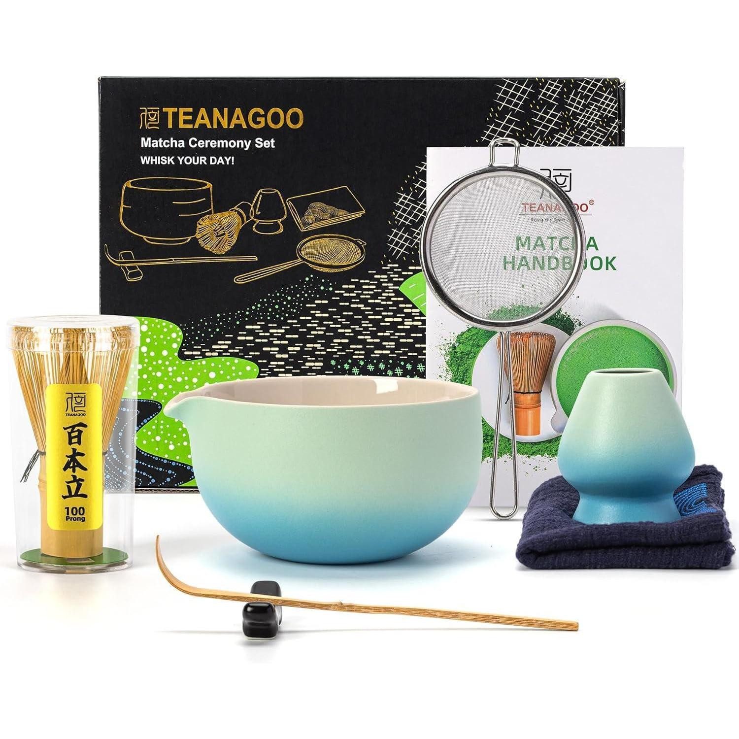 LuxusKollektion Teeservice Matcha Set Besen 7Stück Set Schüssel mit Ausgießer Farbverlauf Blau