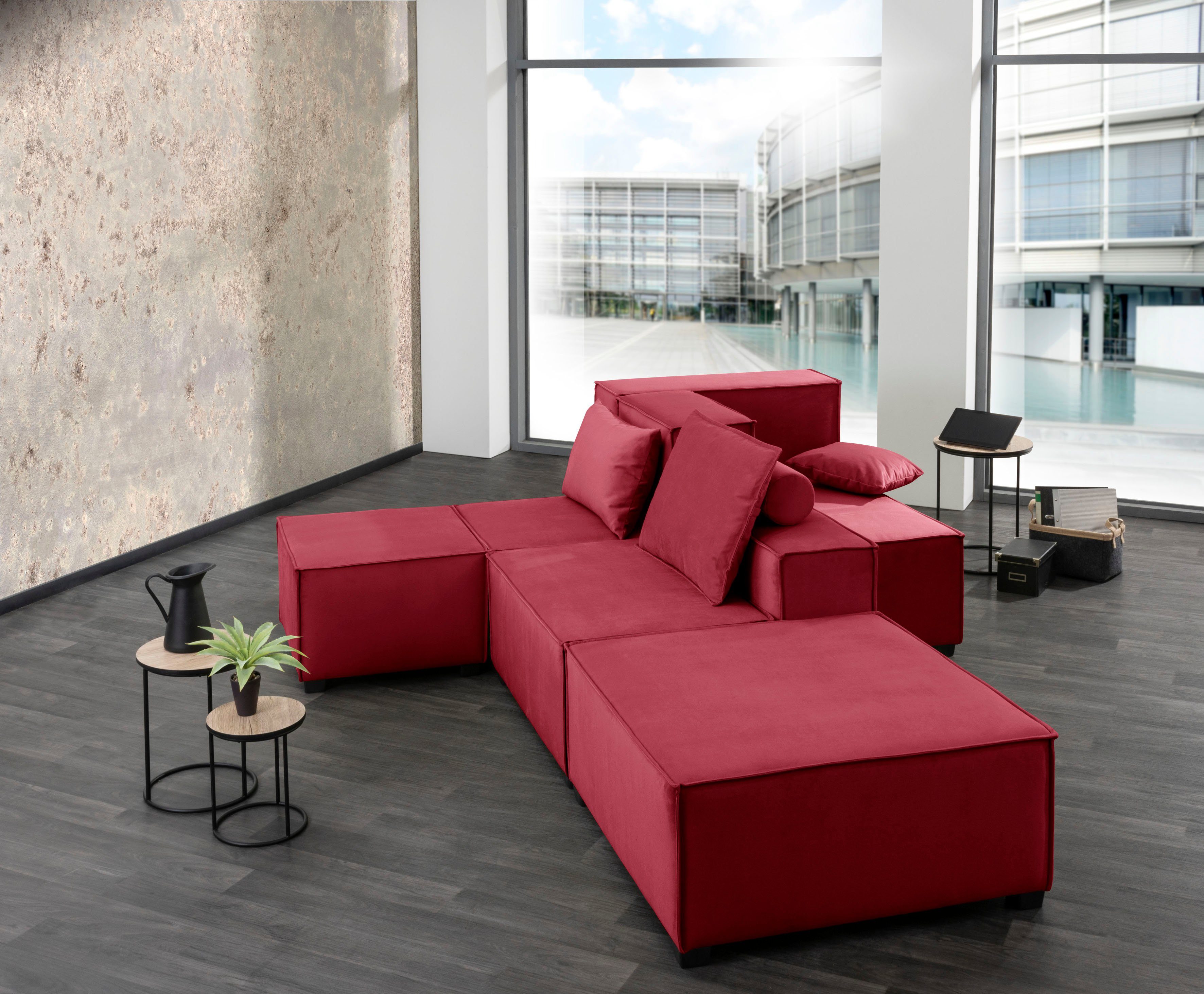Max Winzer® Wohnlandschaft MOVE, Set, Sofa-Set 03 aus 8 Sitz-Elementen, inklusive 3 Zierkissen, kombinierbar rot