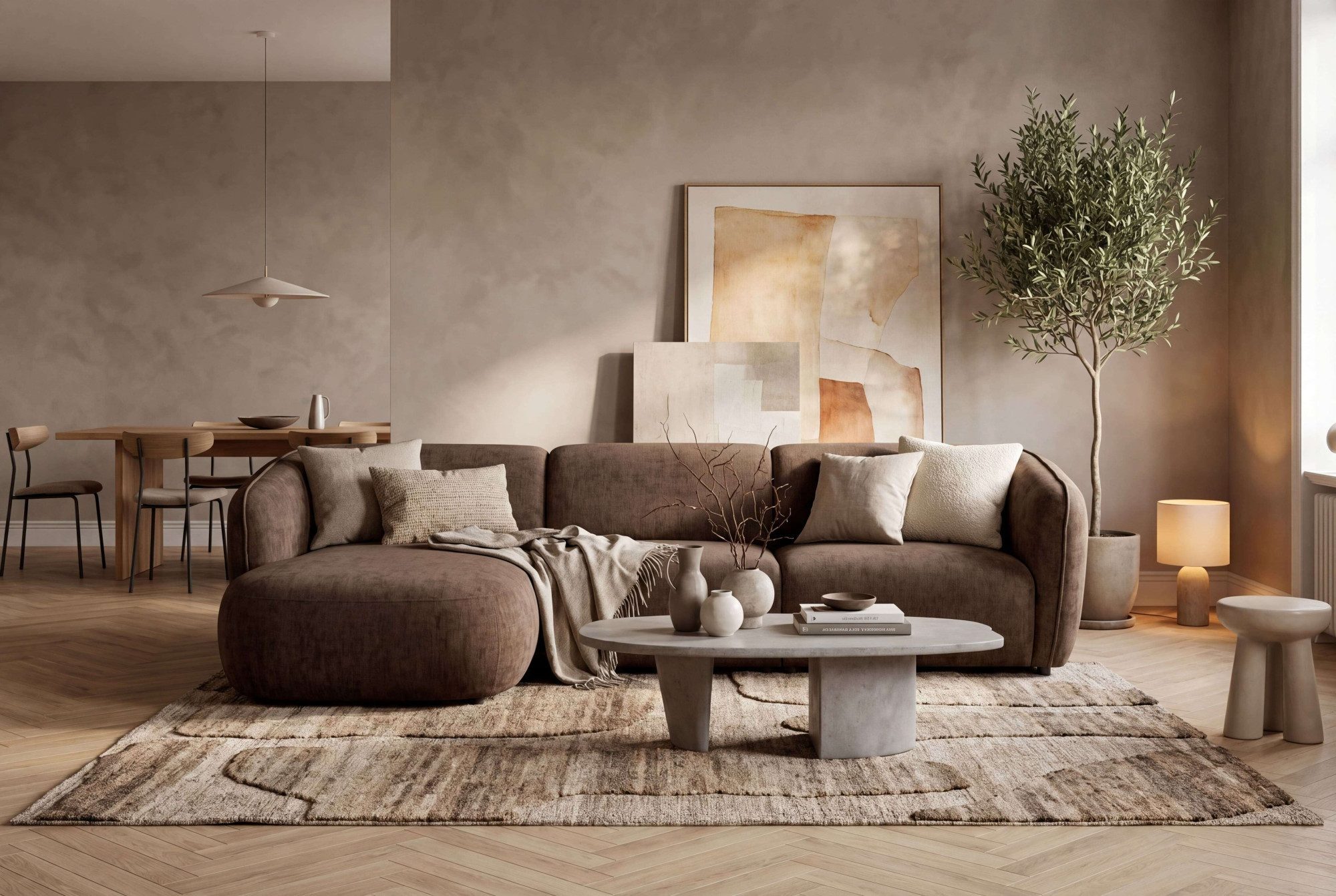 OTTO home Ecksofa OSTRUP Rundsofa, L-Form, Naturtöne, Boucle oder Chenille, Breite 280 cm, organische Form mit sanften Rundungen