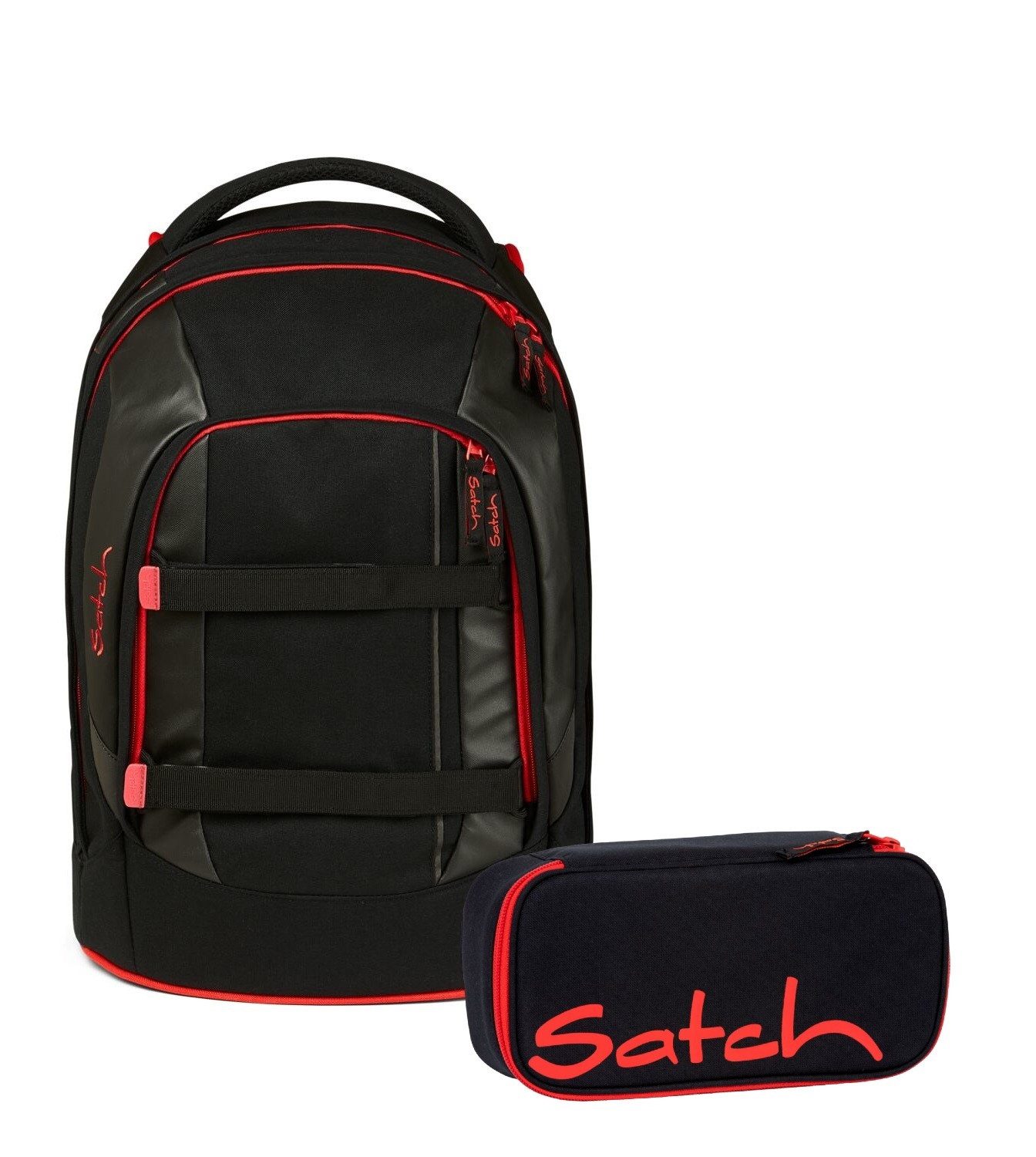 Satch Schulranzen Schulrucksack-Set PACK Fire Phantom 2-teilig (2-teilig), Laptop-Fach, Your-Size-System, Schulranzen