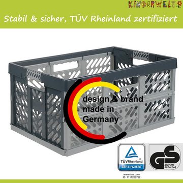 KiNDERWELT Klappbox 3 x Profi - Klappbox TÜV Rheinland zert. 45 L bis 50 kg silber