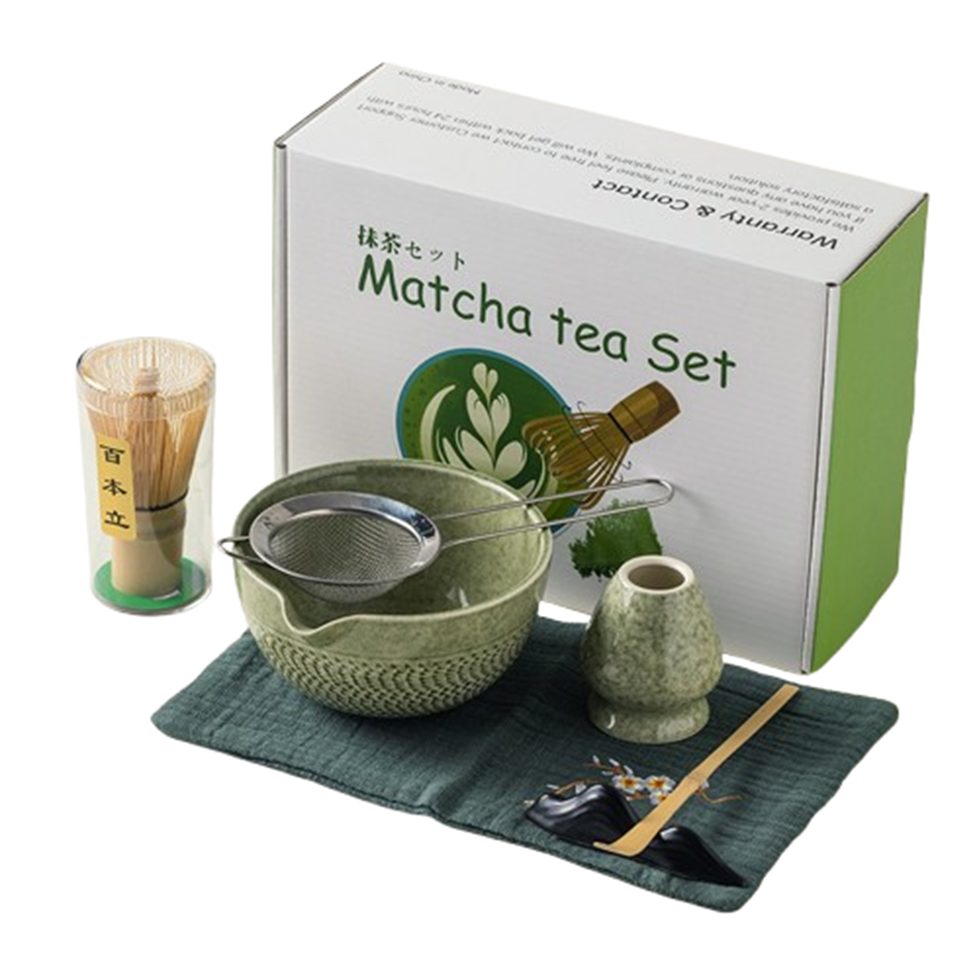 Auledio Чайний сервіз Keramik Matcha-Schale, Teetuch und Matcha-Rührbesen-Set, 7-teilig