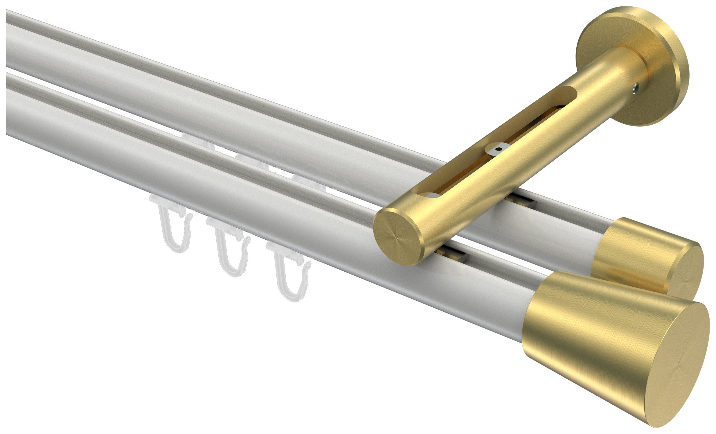 INTERDECO Innenlaufschiene Siteno Sitra, Ø 20 mm, 2-läufig, Fixmaß, kürzbar, Wandmontage, Aluminium, Weiß / Messing-Optik / Bicolor