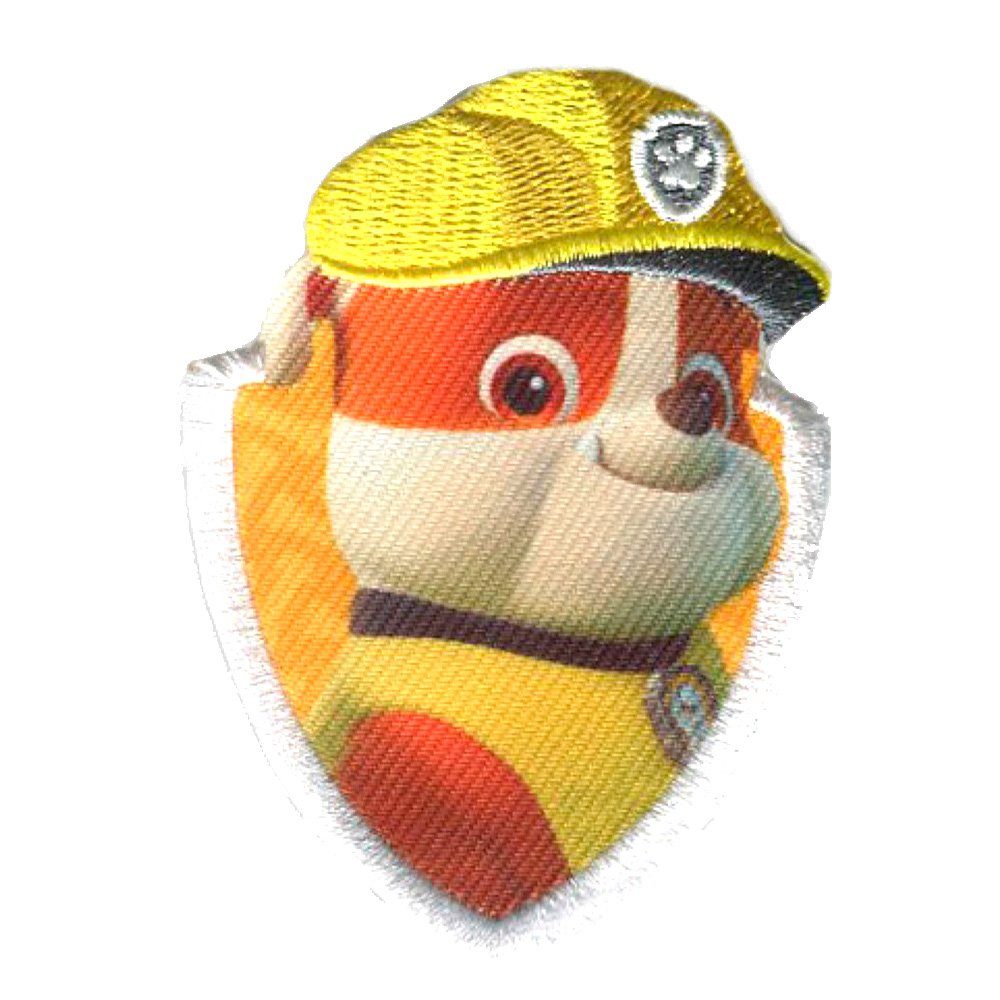 PAW PATROL Aufnäher Bügelbild, Aufbügler, Applikationen, Patches, Flicken, zum aufbügeln, Polyester, Paw Patrol RUBBLE - Größe: 7 x 5,1 cm