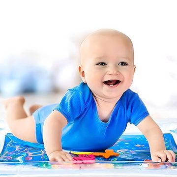 Retoo Planschbecken Wassermatte Baby Wasserspielmatte Spielzeug ab 3 Monate BPA Frei, (Packung, Wassermatte mit aufblasbarem Kragen, 5 bunte Tiere drinnen der Matte), Stimuliert die Muskeln, Stimuliert sensorische