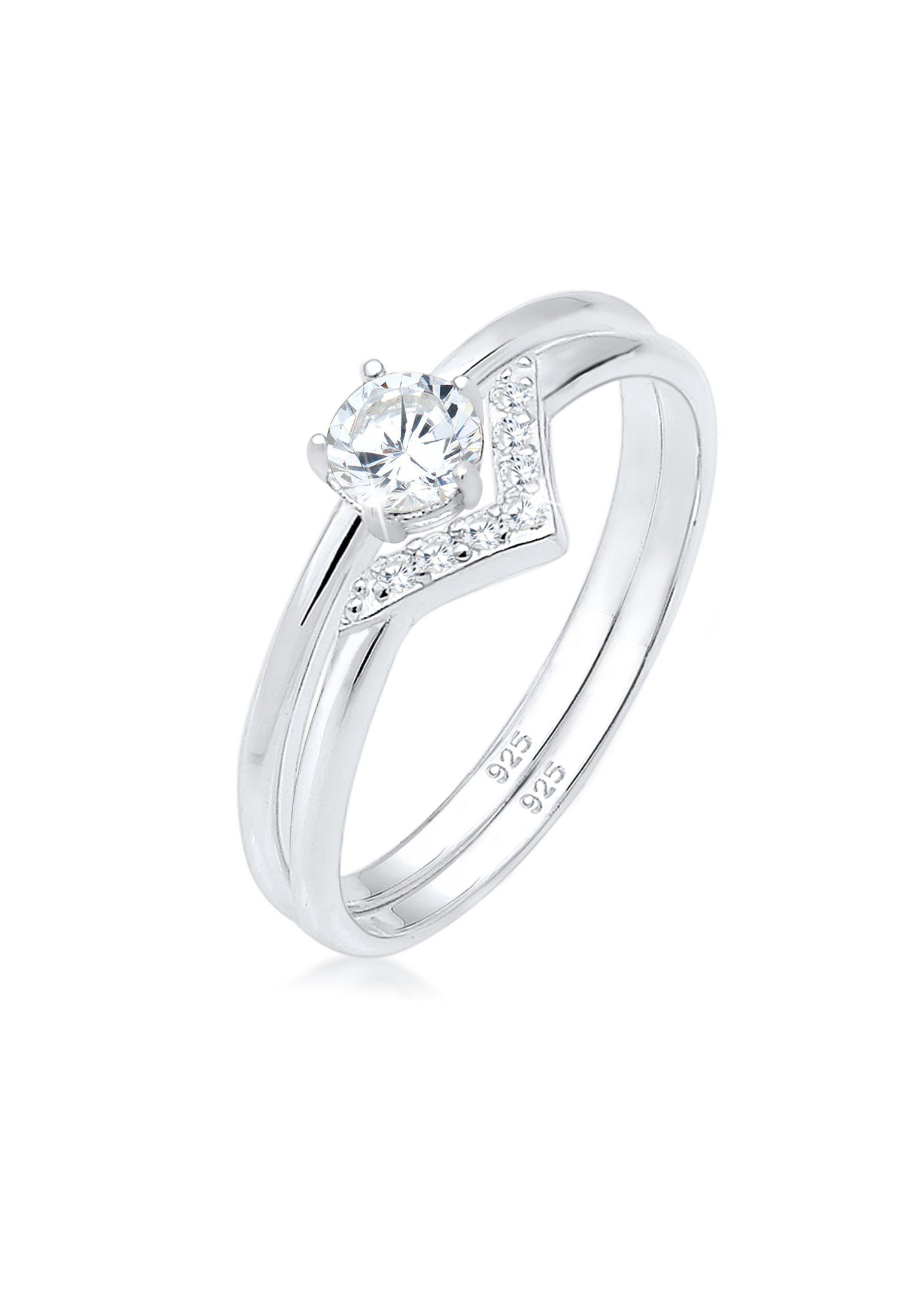 Elli Verlobungsring Dreieck Zirkonia Weiß 2er-Set 925 Sterling Silber günstig online kaufen