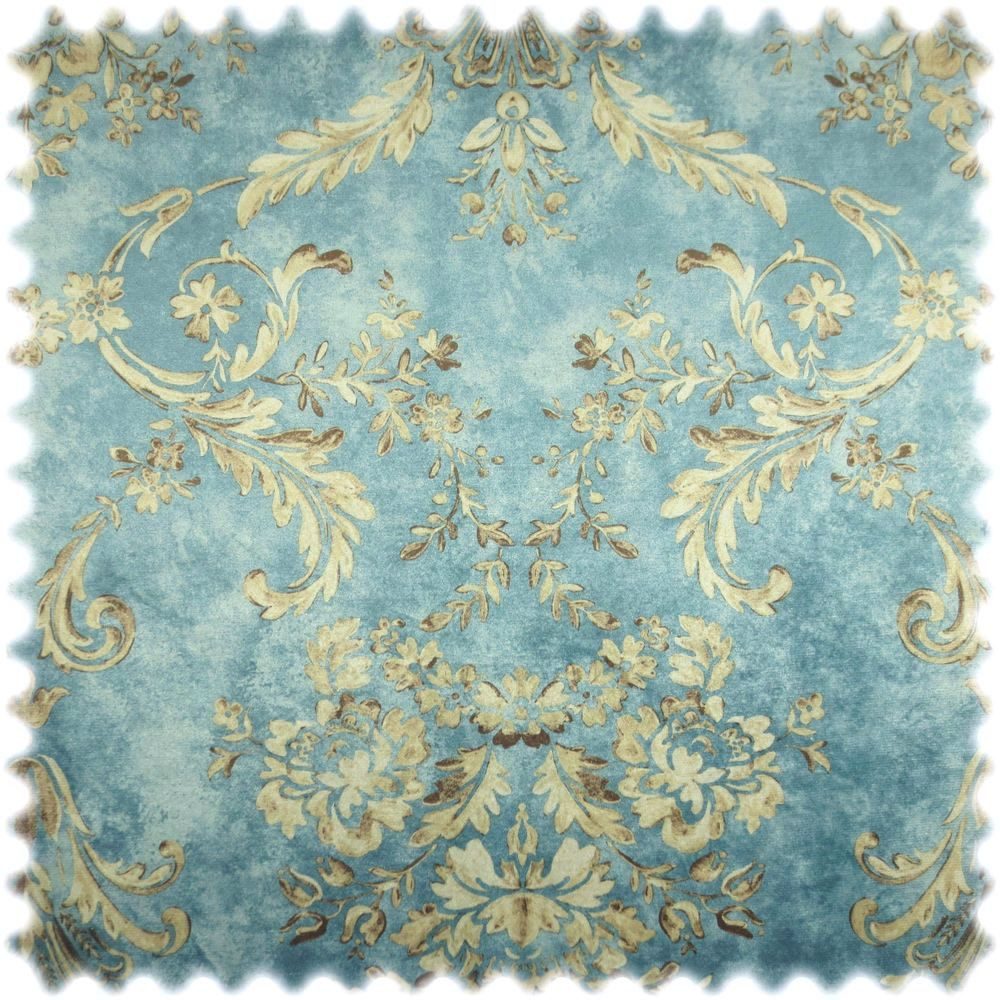 Heiro Stoff Samt Velours Möbelstoff Ornament Oman Türkis mit Fleckschutz, Meterware - Breite:138 cm