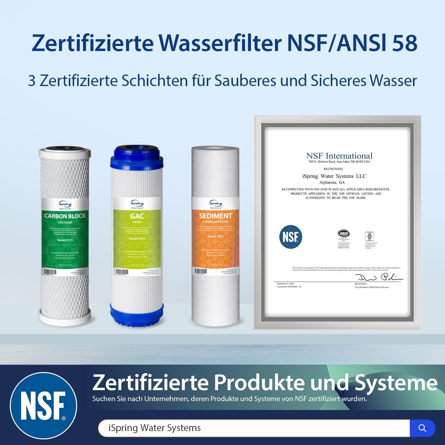 iSpring Wasserfilter US31 3-Stufen Untertischfilter - Sediment, GAC, CTO, tanklos