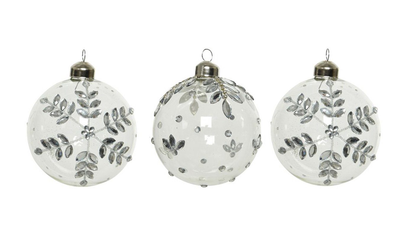 Decoris season decorations Weihnachtsbaumkugel, Weihnachtskugeln Glas mit Strasssteinen Motiv 8cm transparent, 3er Set | Weihnachtskugeln