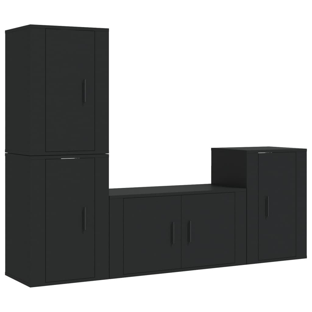 Holzwerkstoff Schwarz 4-tlg. TV-Schrank furnicato TV-Schrank-Set