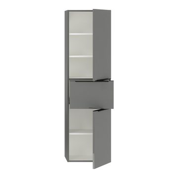 Lomadox Hochschrank PALERMO-136-GREY grau mit schwarzen Griffen 45/160/37,4 cm