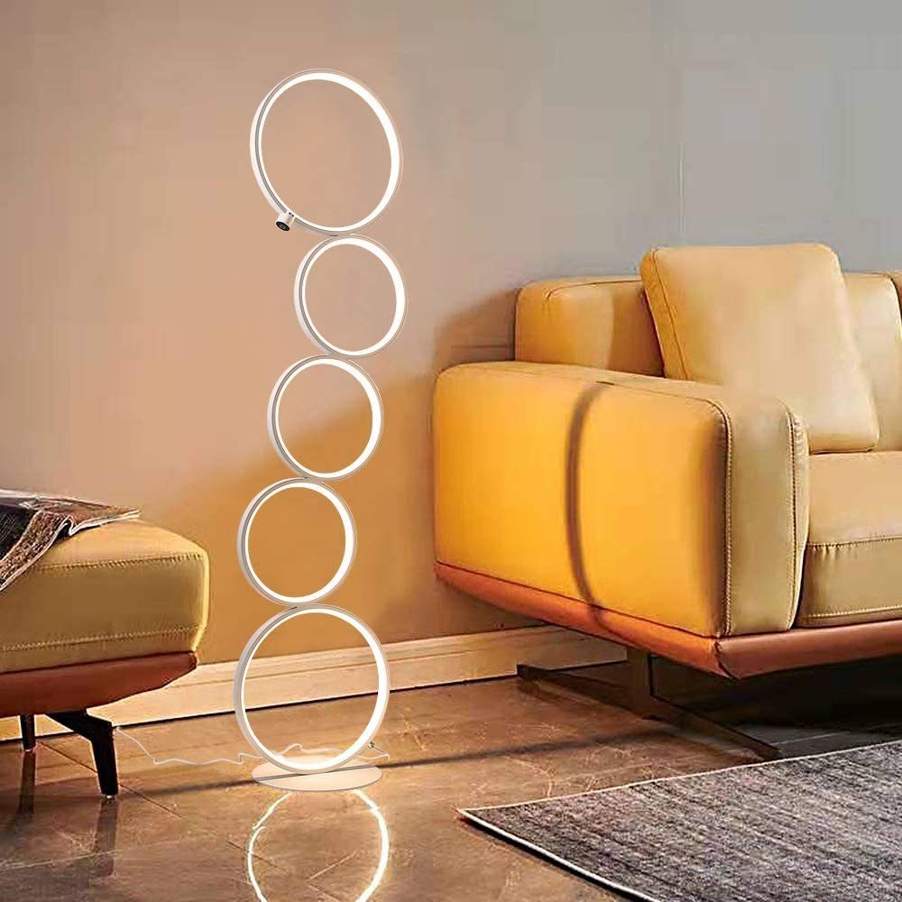 ZMH Stehlampe Wohnzimmer dimmbar Stehleuchte Weiß/schwarze Modern Schlafzimmer, LED fest integriert, Warmweiß, 5-Flammig Ringförmige,Warmweiß,Standleuchte 33W,  – Bild 2 von 5