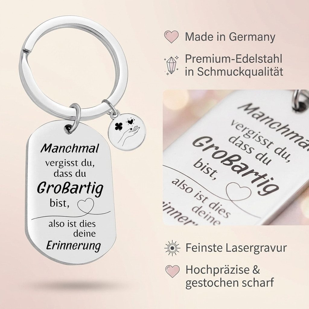 Geschenkehöhle Schlüsselanhänger PREMIUM Schlüsselanhänger mit edler Gravur als Schutzengel, Ein Schlüsselanhänger – fünf Botschaften, ein Gefühl: Liebe.