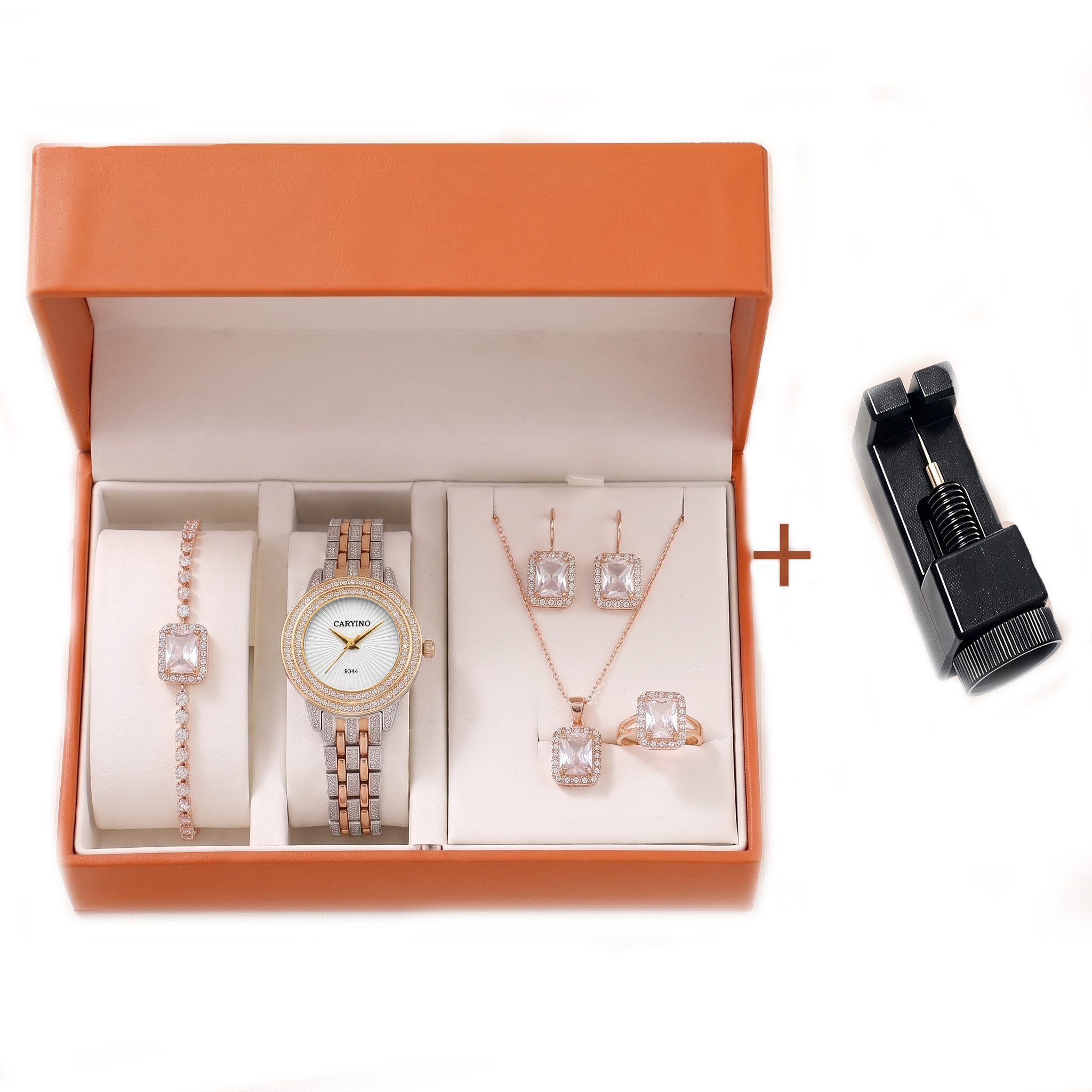 ibettertec Quarzuhr Geschenk für Damen – Damenuhr Schmuckset mit Armband & Ring, (Set, 1-tlg., Damenuhr, Armband, Ring, Geschenkbox, Uhrenarmband-Kürzer), Damen-Schmuckset mit Damenuhr, Armband & Ring in Geschenkbox