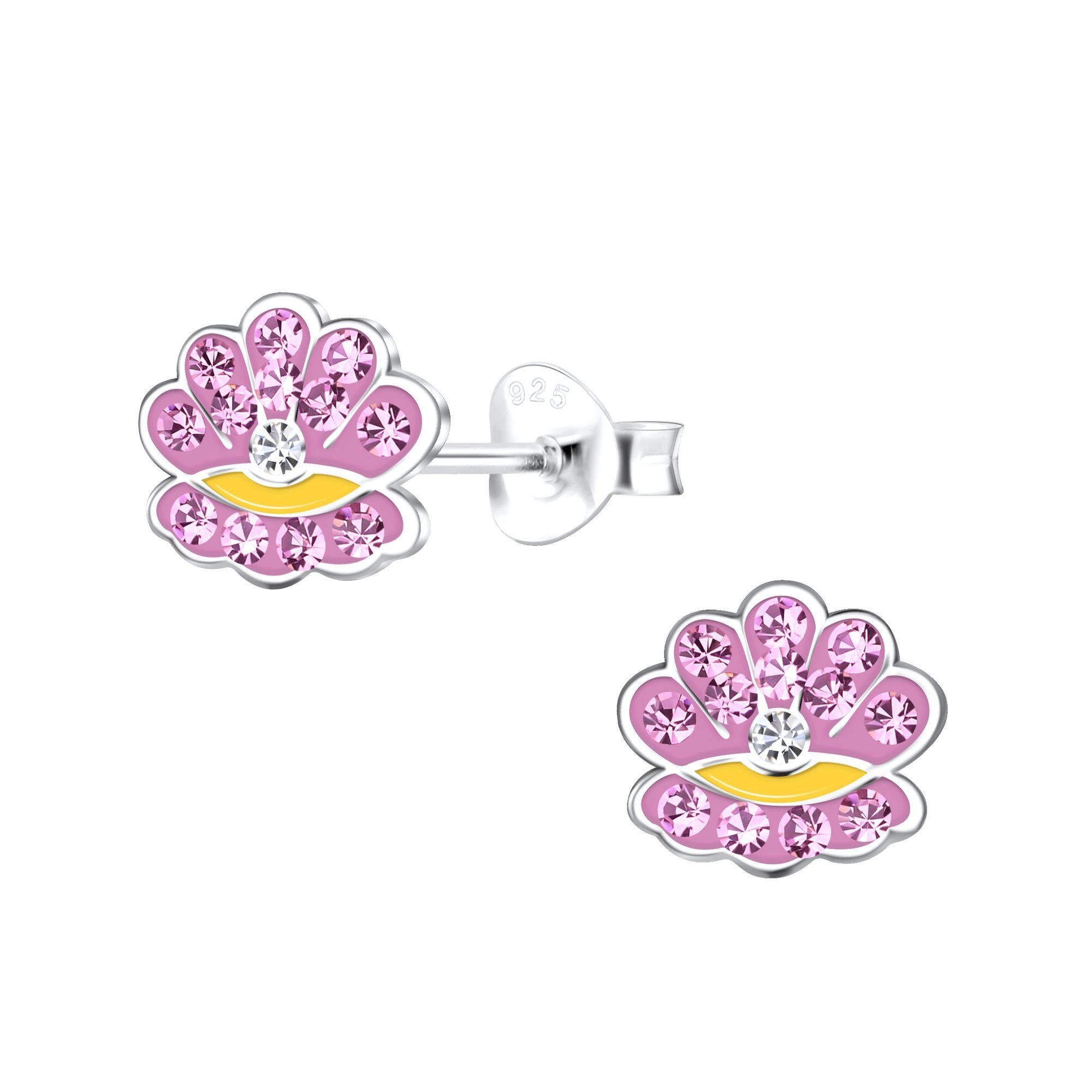 schmuck23 Paar Ohrstecker Kinder Ohrringe Muschel Perle 925 Silber (Geschenkset), Mädchen Kinderschmuck 2 x Silikonverschluß extra