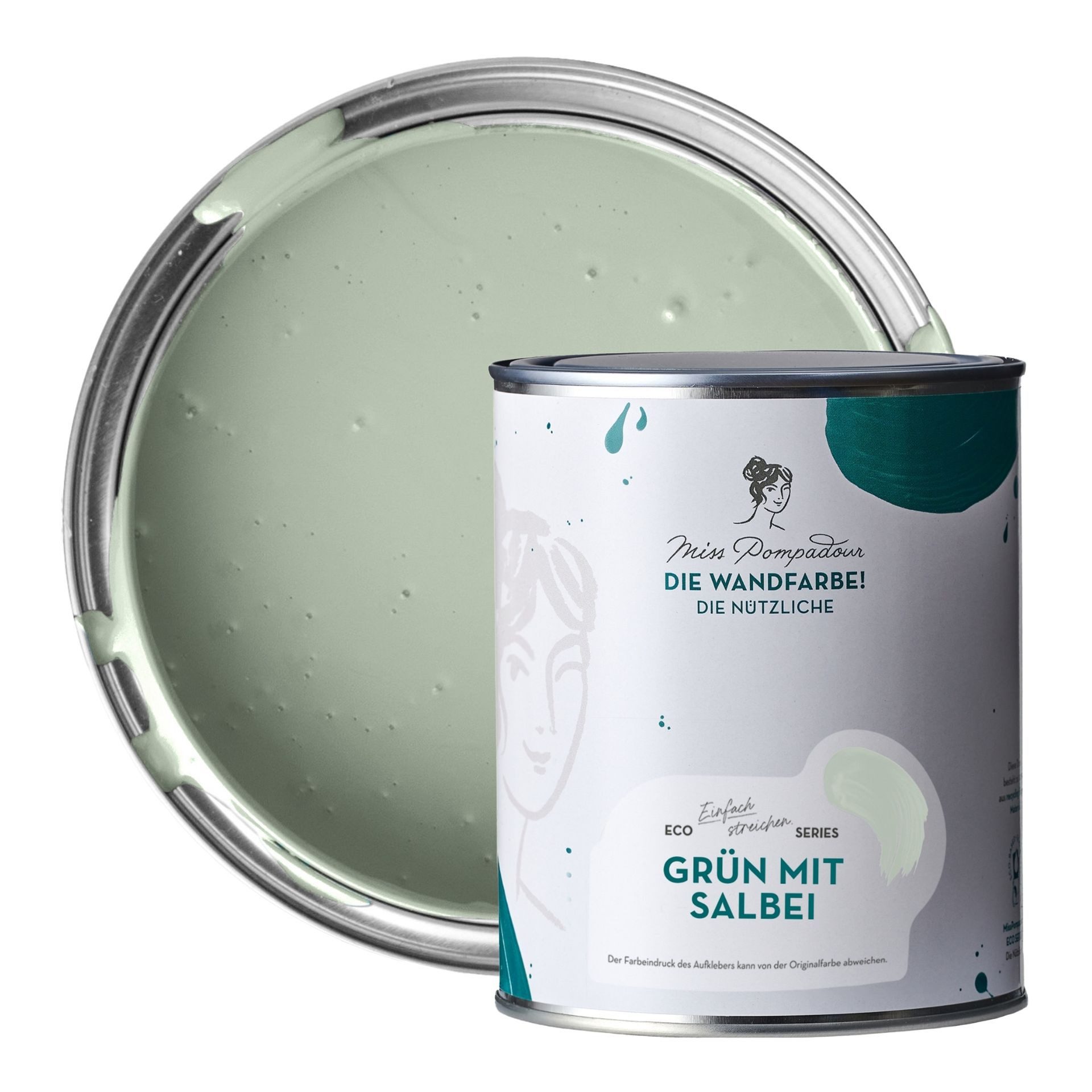 MissPompadour Wandfarbe Grün mit Salbei - abwaschbare Wandfarbe mit hoher Deckkraft 1 L, scheuerbeständig und wasserbasiert