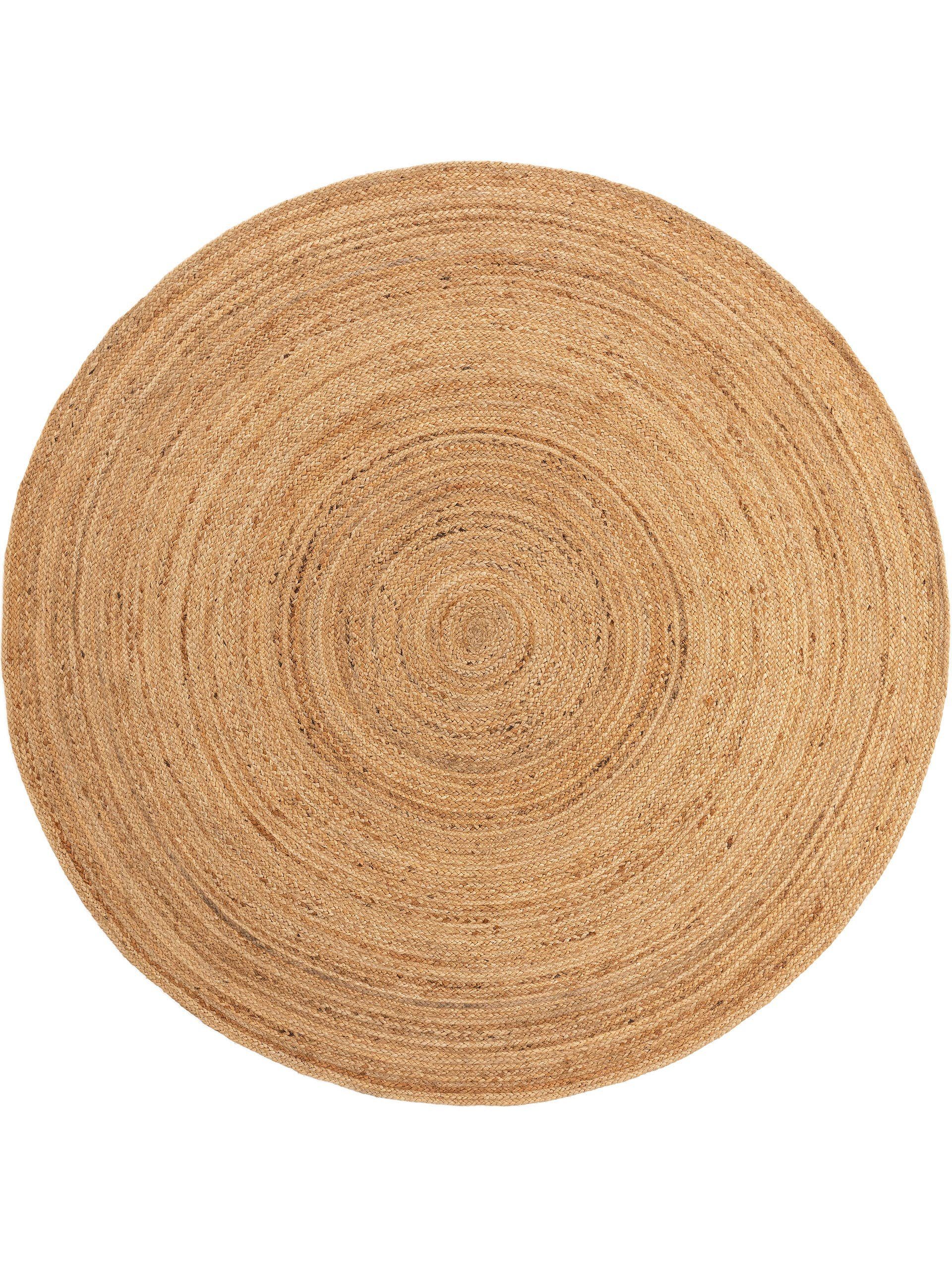 Teppich Jutta, benuta, rund, Höhe: 5 mm, 100% Jute, handgewebt, Uni, Natural Living, Wohnzimmer