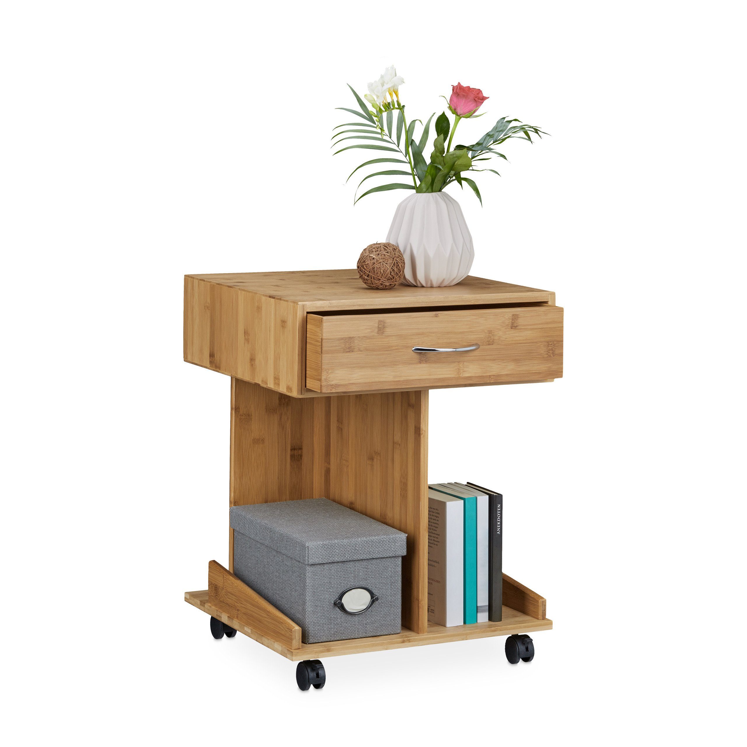 relaxdays Beistelltisch mit Rollen ROLLI Bambus günstig online kaufen