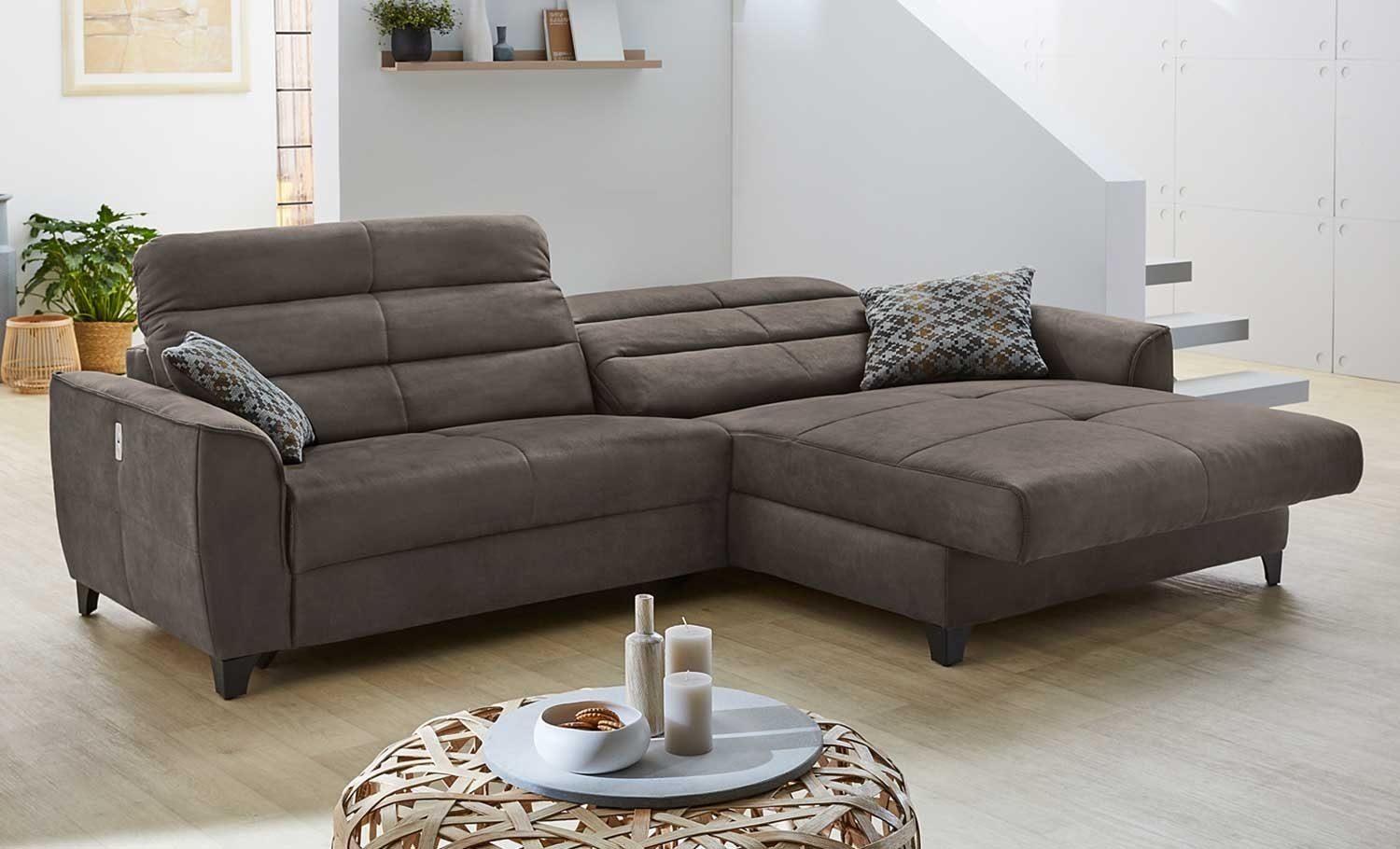Sofa DOUBLE ONE, B Braun, elektrische Mikrofaserbezug, cm 288 USB-Ladeanschluss cm, T Relaxfunktion, 187 x mit