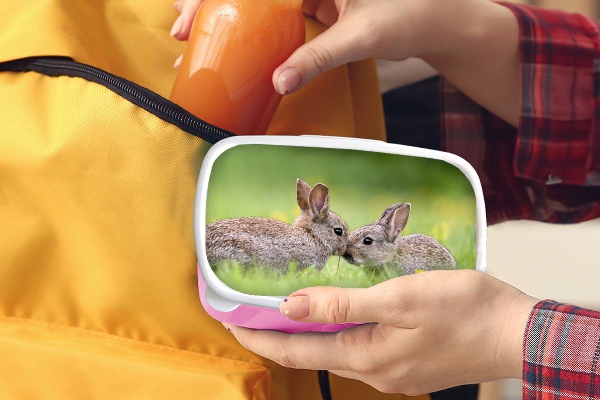 ihren Kaninchen Kunststoff Kunststoff, Lunchbox gegeneinander, rosa Zwei Schnauzen für Kinder, Mädchen, mit (2-tlg), Brotbox Brotdose MuchoWow Erwachsene, Snackbox,