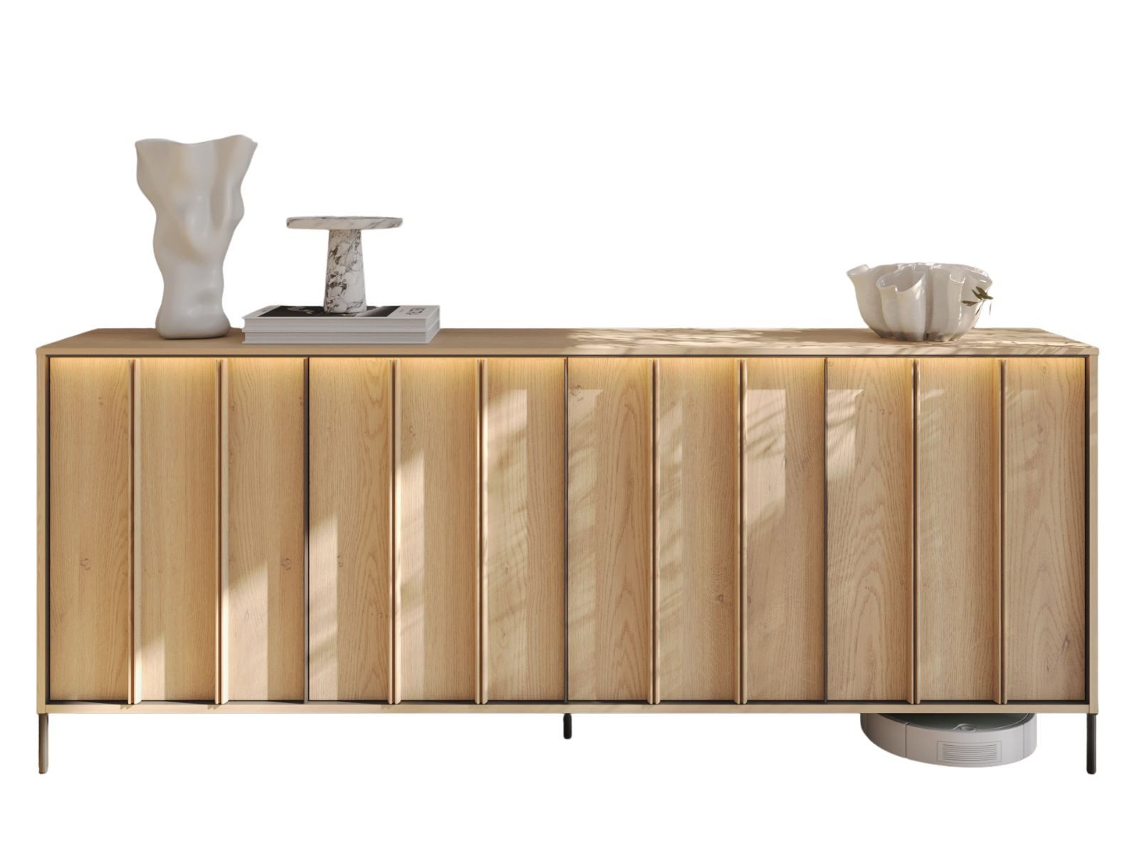 Compleo Kommode mit 4 Türen, Sideboard fürs Wohnzimmer LUNARO, Japandi Design, Farbe: Eiche vincenza