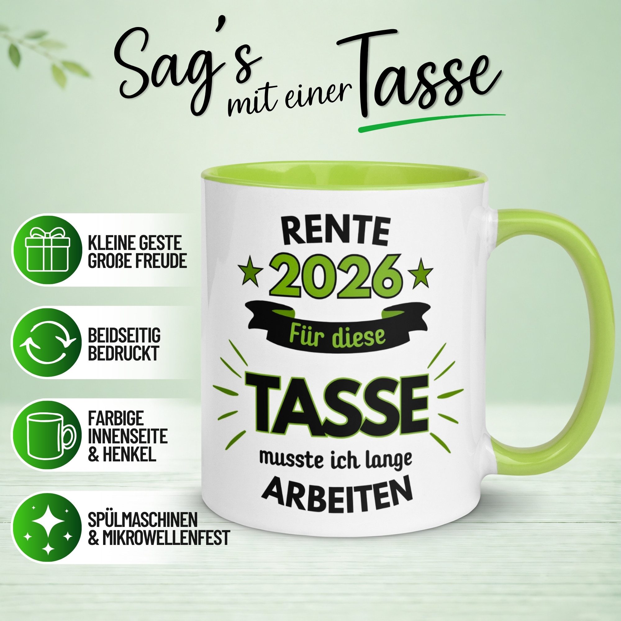 Momentals Tasse Rente – „Für die Tasse musste ich lange arbeiten“ – Geschenk zur Rente, Gratis Versand · Links-&Rechtshänder · Spülmaschinenfest