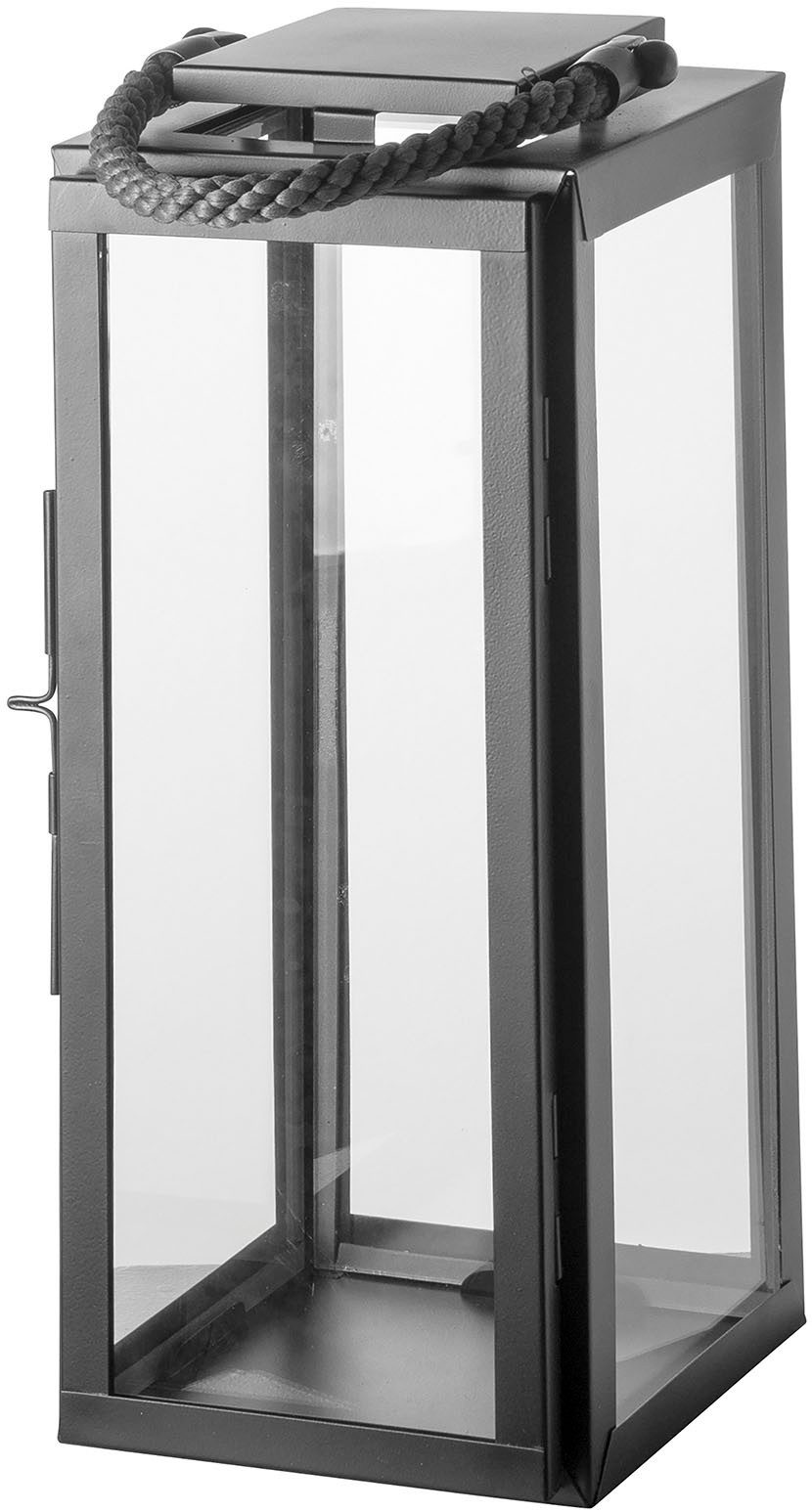 Fink Kerzenlaterne SEVILLA (1 St), Kerzenhalter, schwarz pulverbeschichtet, mit grauer Nylonkordel