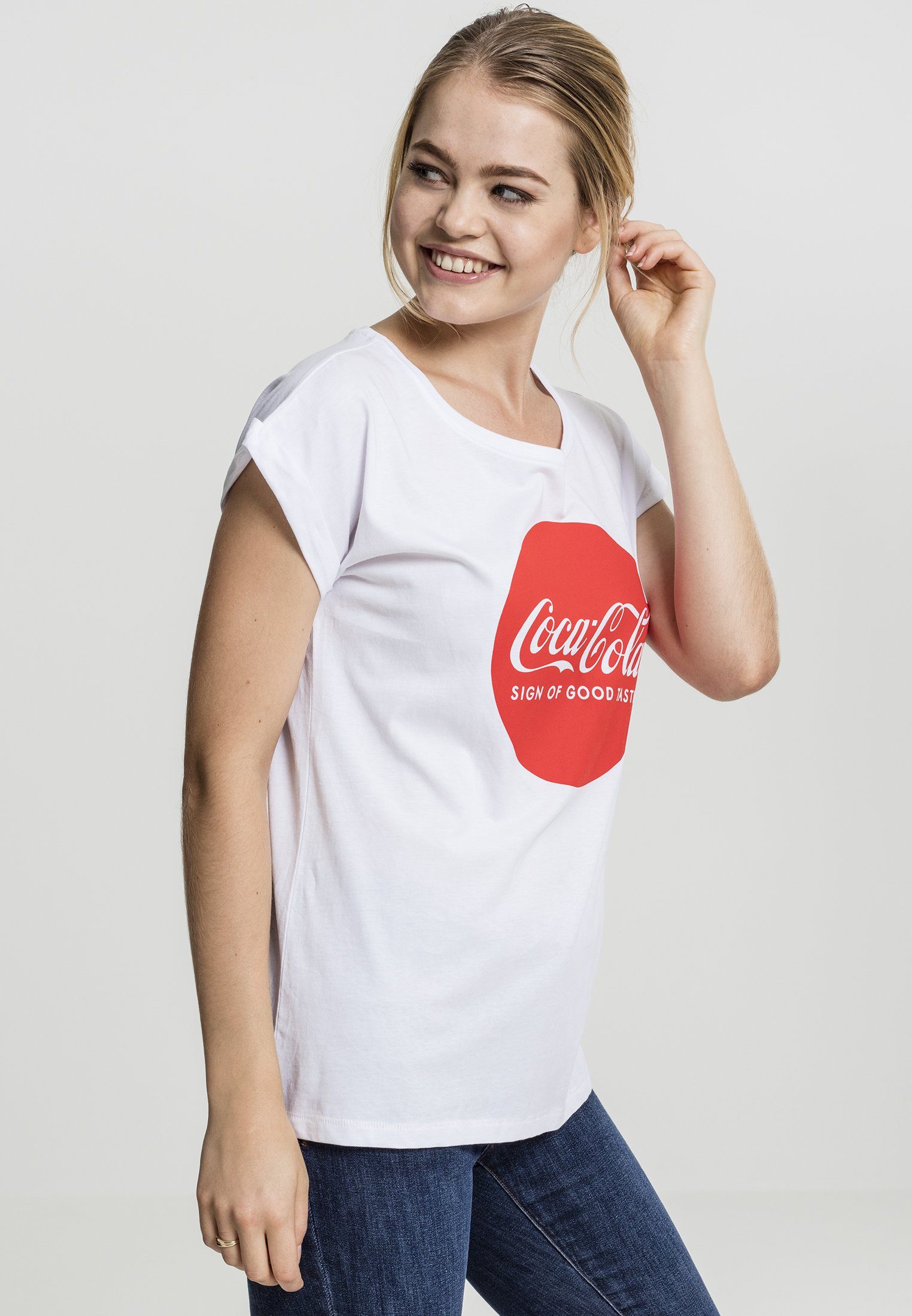 des Cola Kurzarmshirt Frauen Round Tee Softdrink Ladies Coca (1-tlg), Damen Cola mit Giganten Merchcode Coca Print Logo Shirt