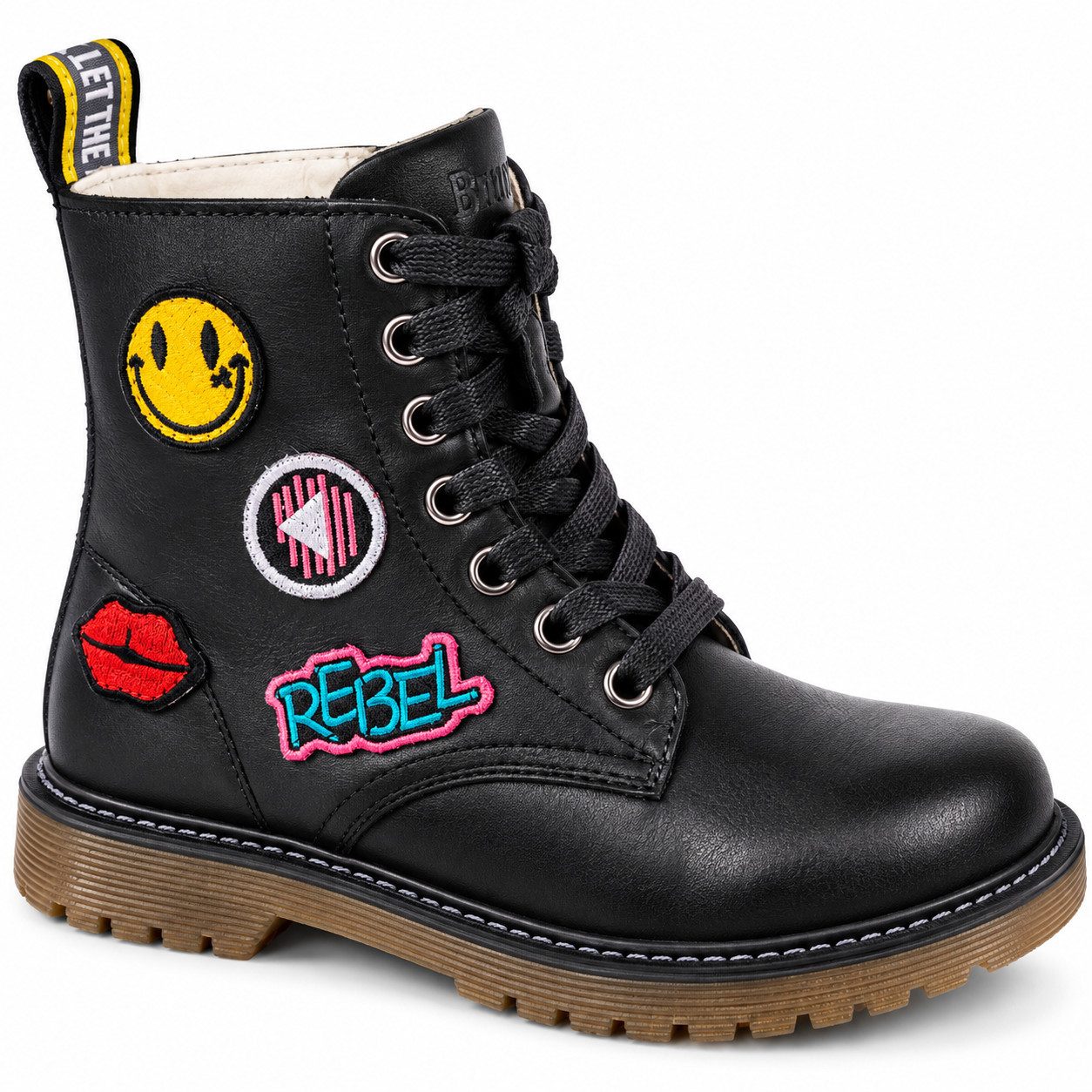 Braqeez Kinder 41771 – Leder Combat Boots schwarz rutschfeste Gummisohle Bikerboots aus echtem Leder