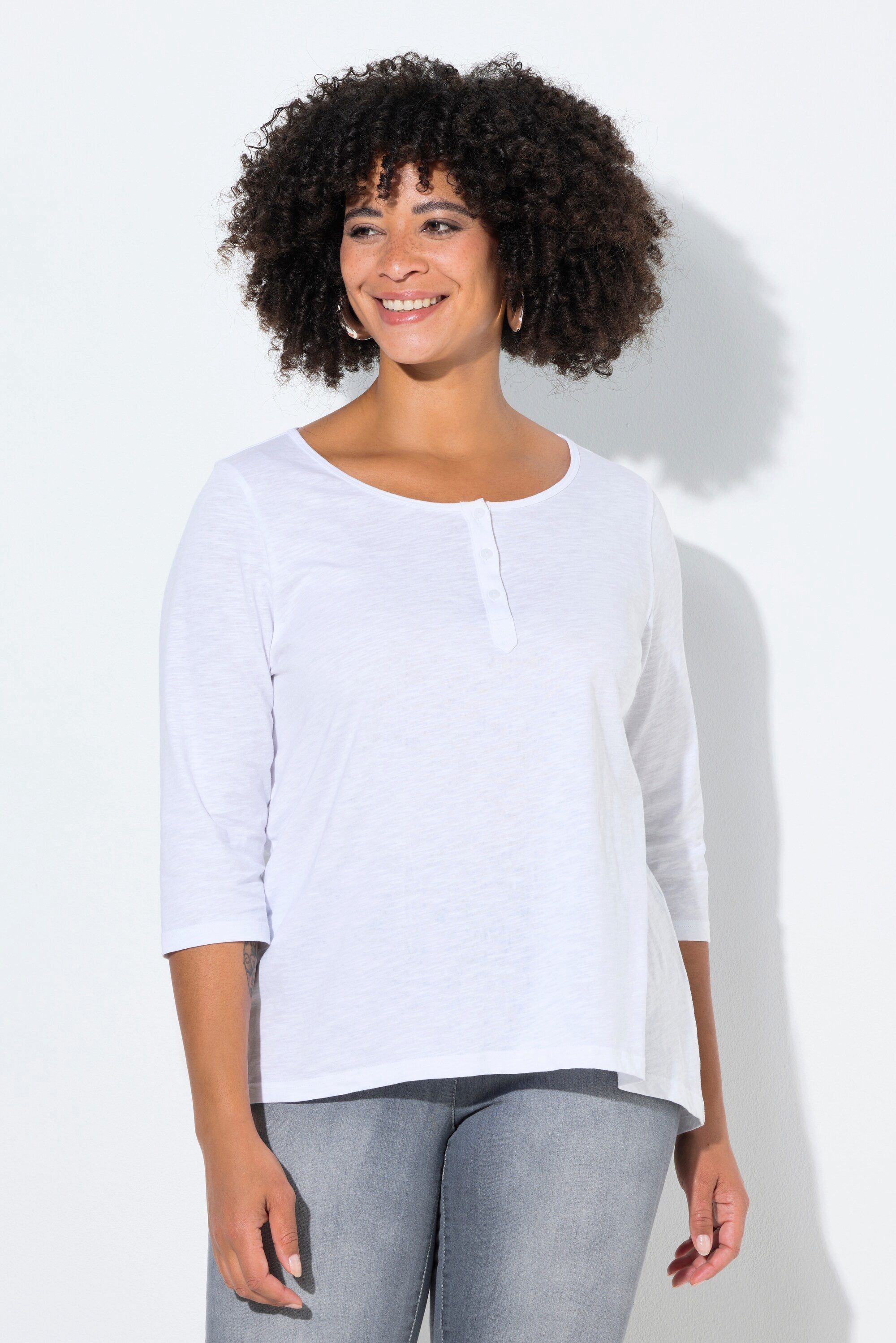 T-Shirt T-Shirt A-Linie Henley Knopfleiste 3/4-Ärmel