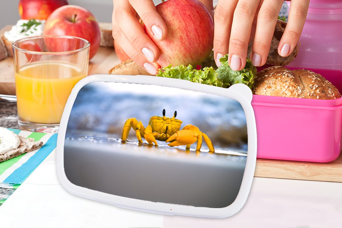 MuchoWow Lunchbox Krabbe - Erwachsene, Brotbox Kinder, Mädchen, Meer, für Snackbox, rosa Kunststoff (2-tlg), Kunststoff, Brotdose - Strand