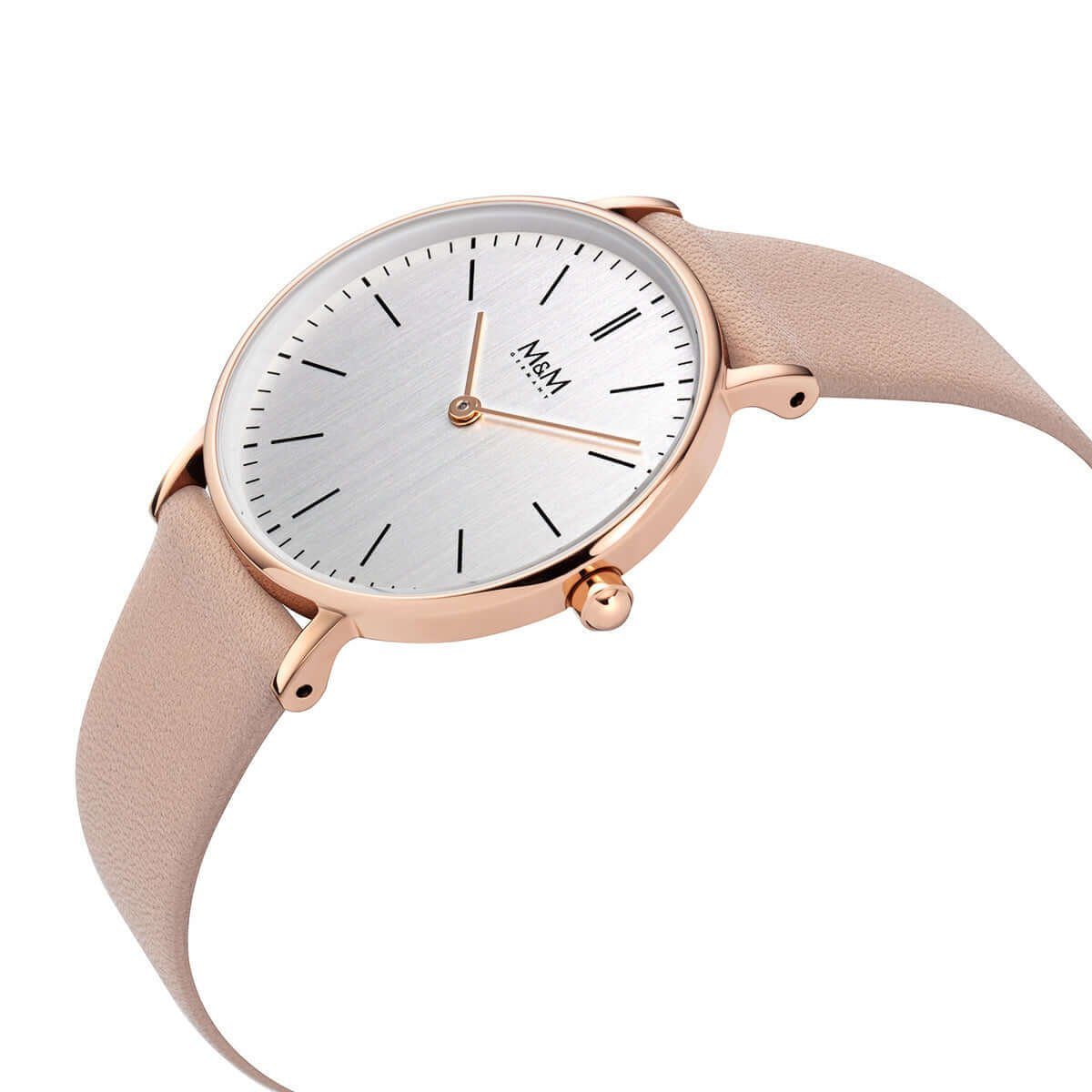 Damen Uhren M&M Quarzuhr Armbanduhren Damen Leder Basic Line 32, (1-tlg), Analoguhr rund mit Lederarmband, Designer Uhr, deutsch