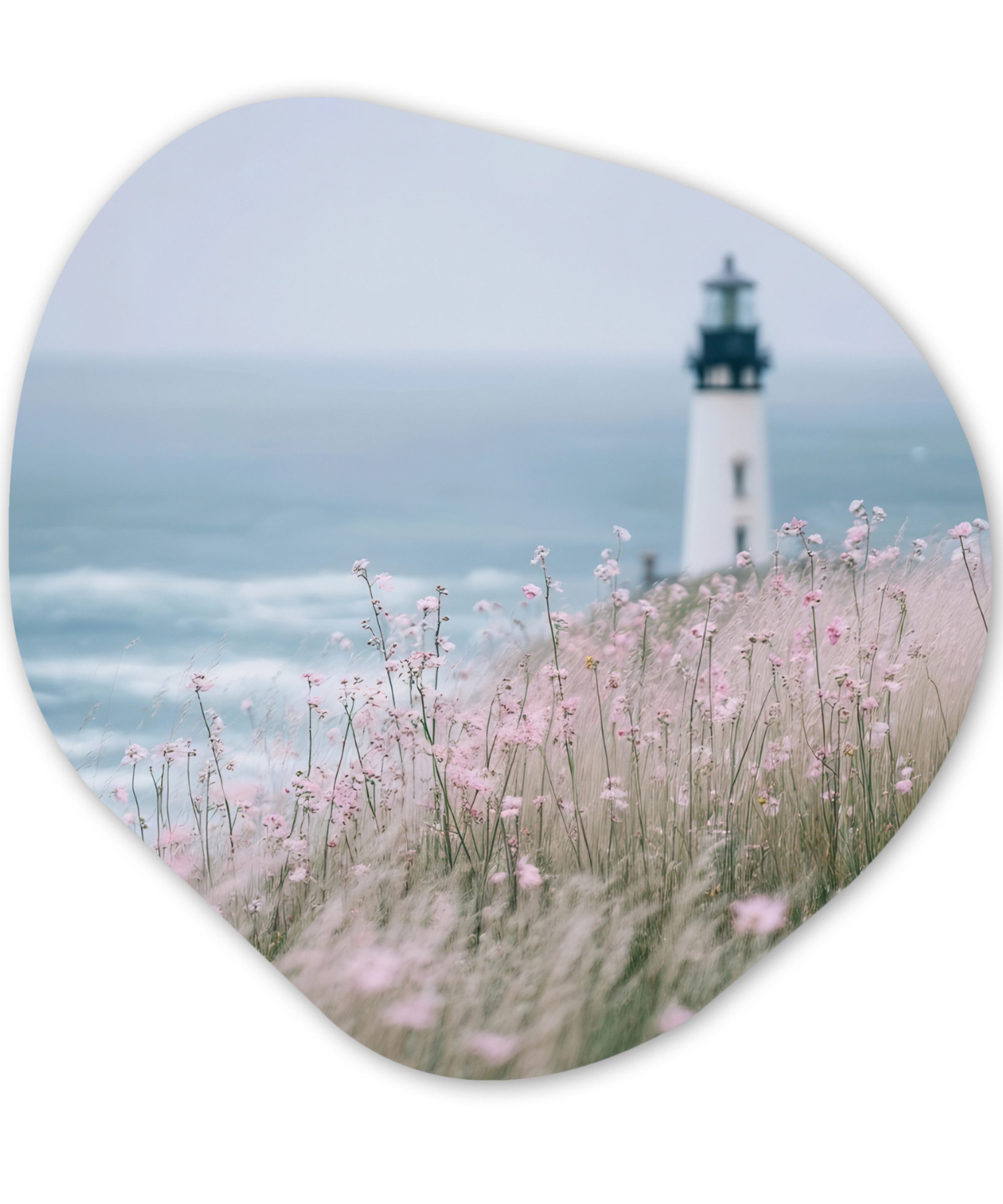 MuchoWow Gemälde Leuchtturm - Klippe - Meer - Blumen, Fotodruck (1 St), Wandbild Abstrakt, Wohnzimmer Schlafzimmer Wanddekoration, 40x40 cm
