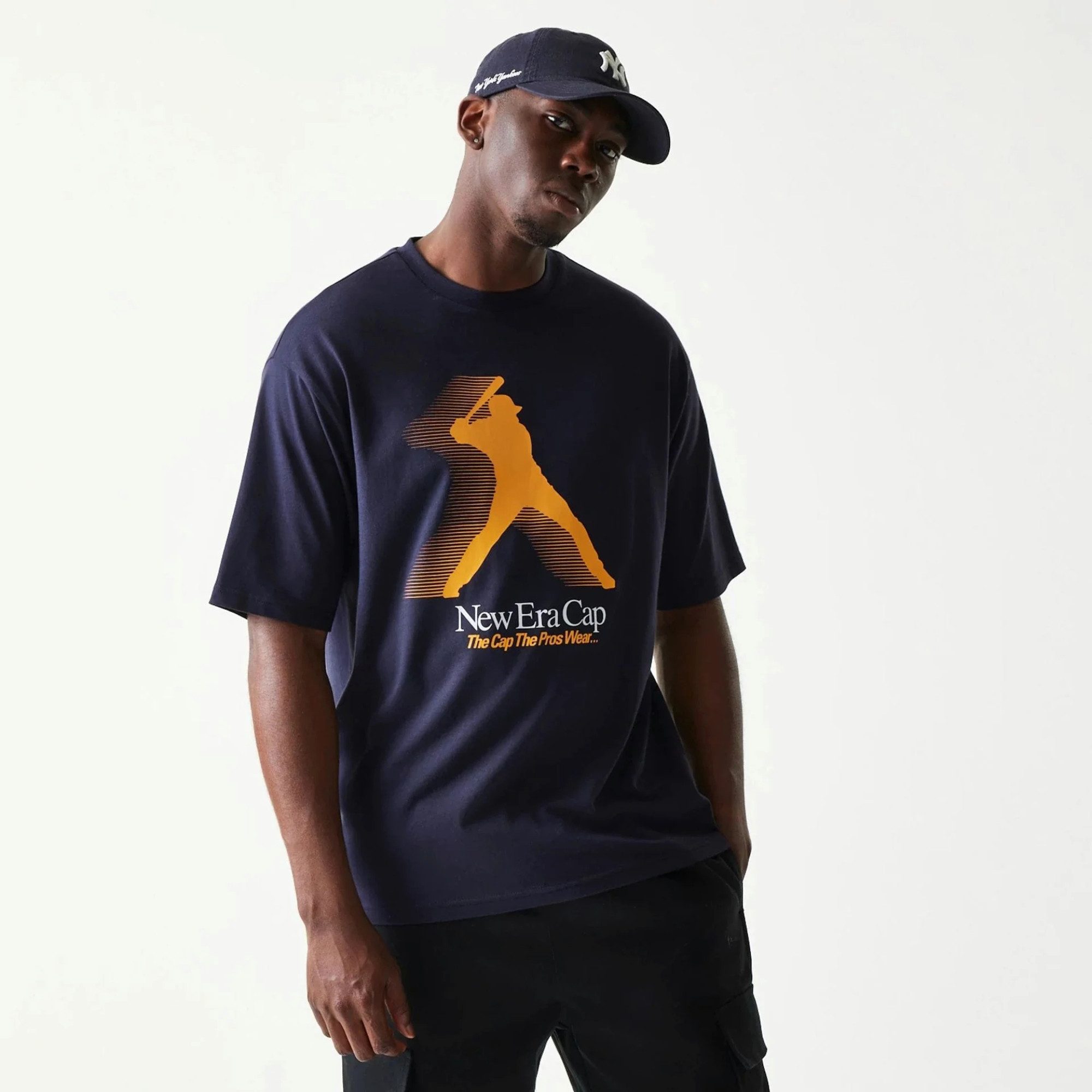 New Era Print-Shirt Baseball Player Graphic Oversized T-Shirt - Navy