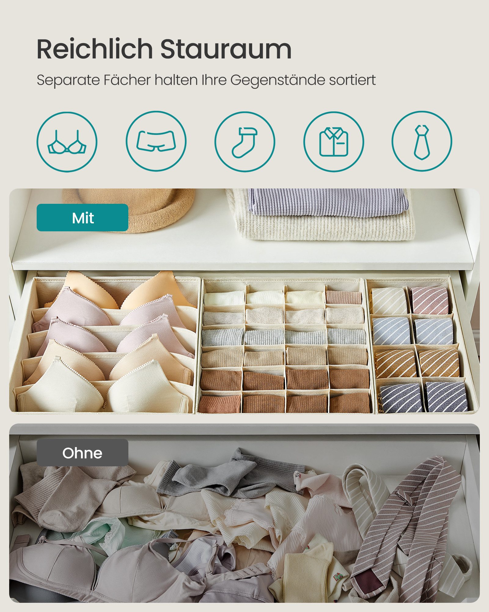 SONGMICS Aufbewahrungsbox Schubladen-Organizer (8 St), Kleiderschrank Organ günstig online kaufen