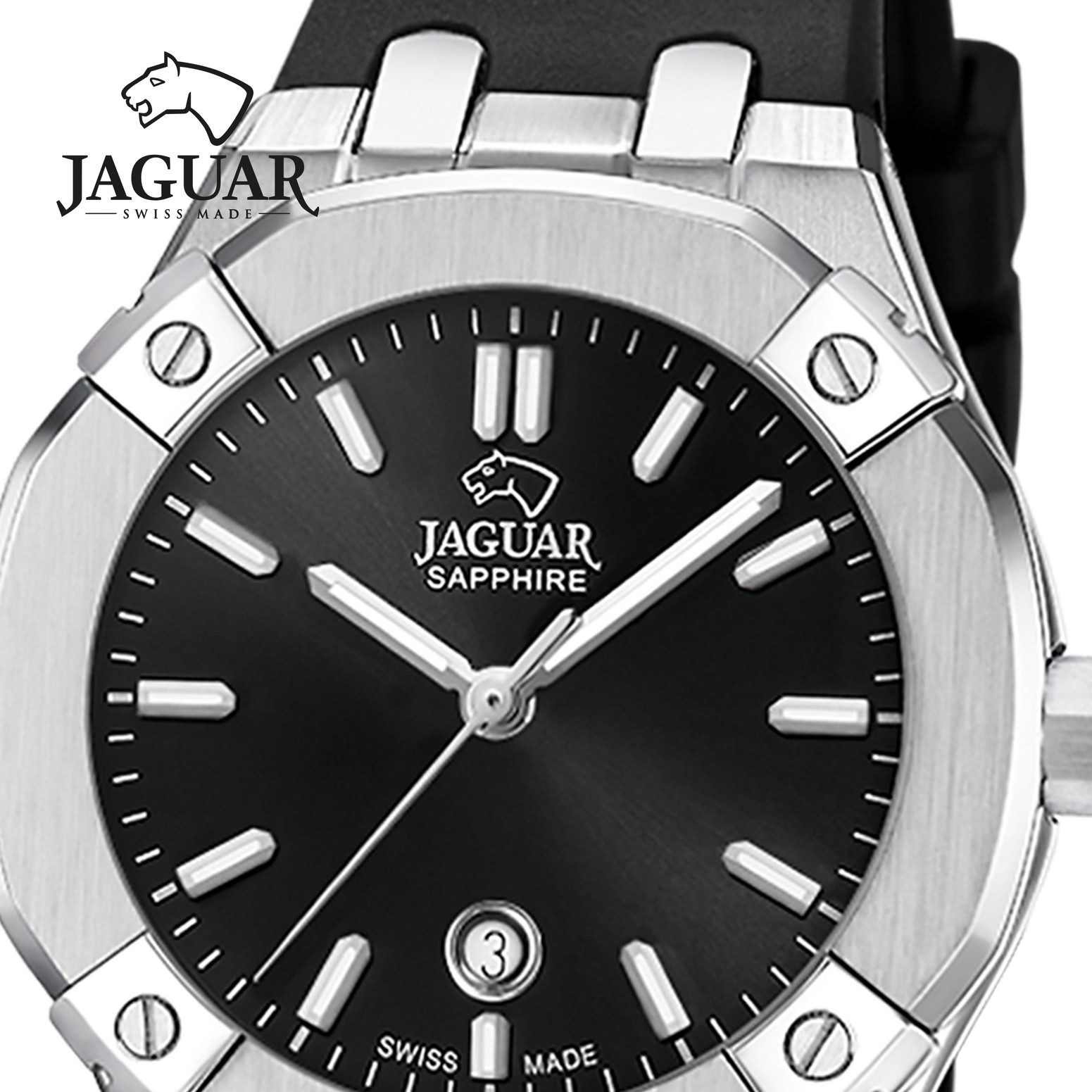 JAGUAR Quarzuhr Jaguar Damenuhr Silikon schwarz Jaguar, (Analoguhr), Damen Armbanduhr rund, Silikonarmband schwarz
