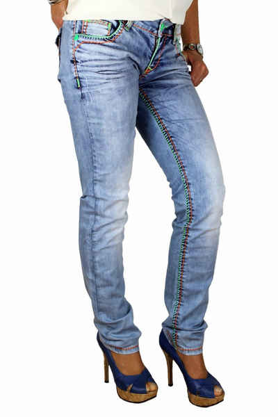 Cipo & Baxx Straight-Jeans Damen Джинсы Hose mit dicken Neon Nähten außergwöhnliches Design mit vielen Neon Elementen