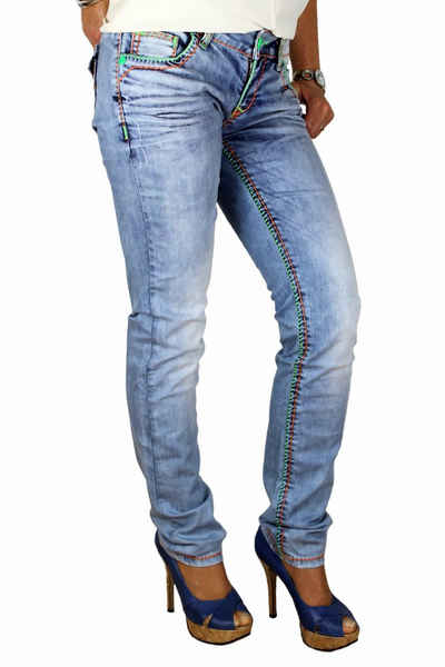 Cipo & Baxx Straight-Jeans Damen Jeans Hose mit dicken Neon Nähten außergwöhnliches Design mit vielen Neon Elementen