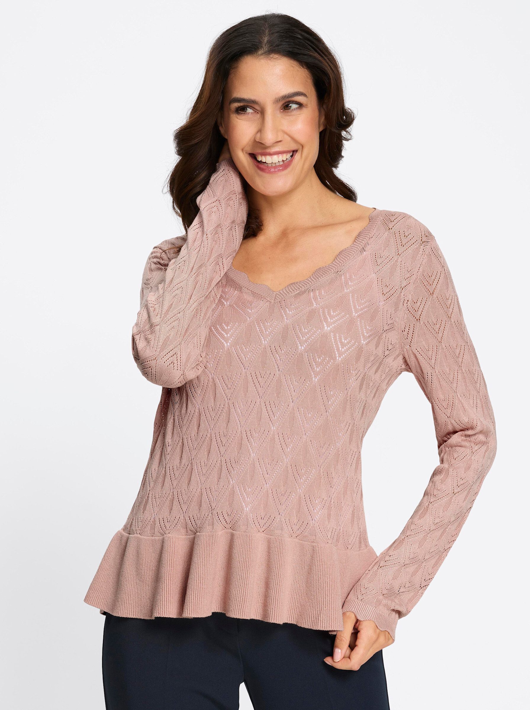 Strickpullover Ajour-Pullover Langarm Ajour