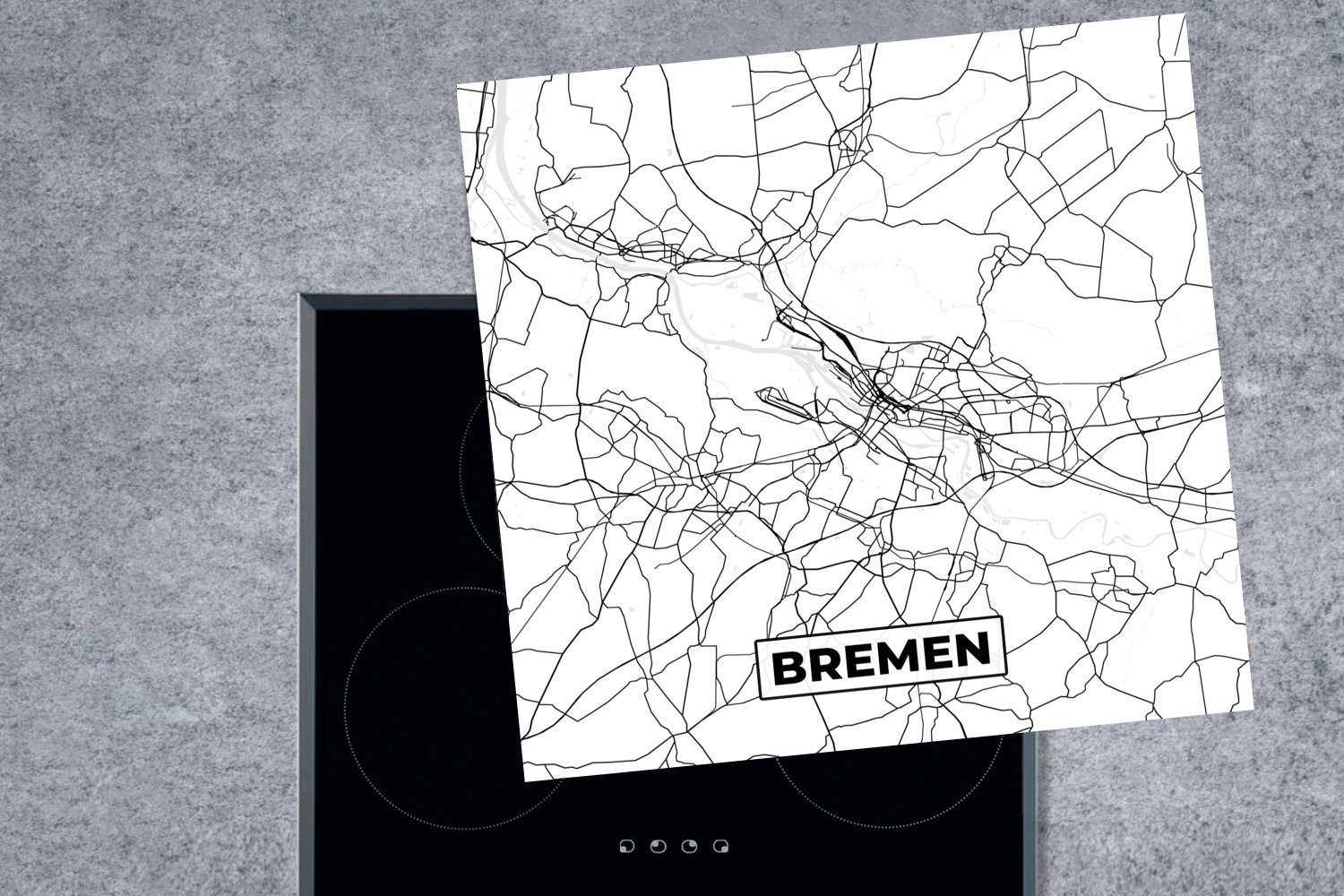 Stadtplan MuchoWow Wegbeschreibung, Vinyl, für Bremen - Ceranfeldabdeckung, - 78x78 Karte - Arbeitsplatte tlg), Herdblende-/Abdeckplatte (1 cm, küche