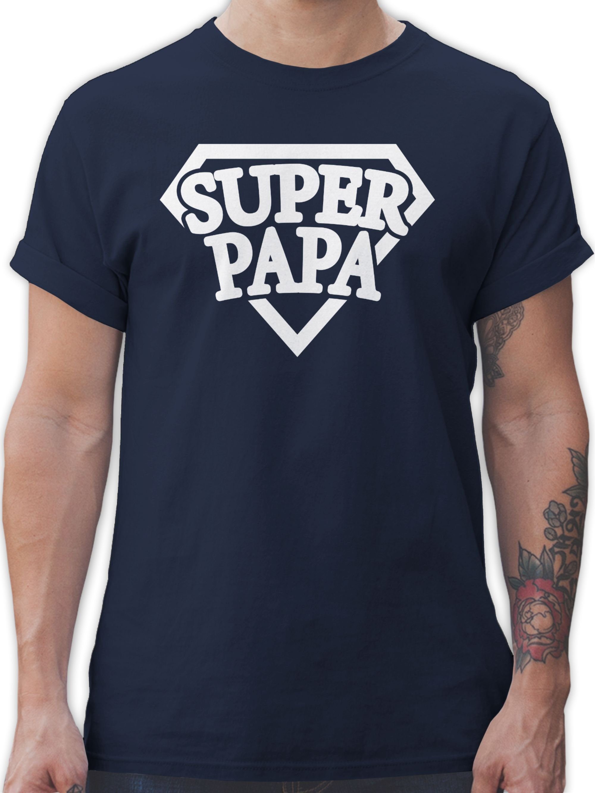 Papa Superheld Papa Shirtracer Vatertag Geschenk für T-Shirt - Super 2 Navy Blau