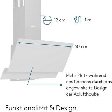 wiggo Kopffreihaube WE-A642G Dunstabzugshaube 60cm kopffrei - 2 Glas weiß, Abluft Umluft Dunstabzug 626m³/h - Touch-Display - Glasfront