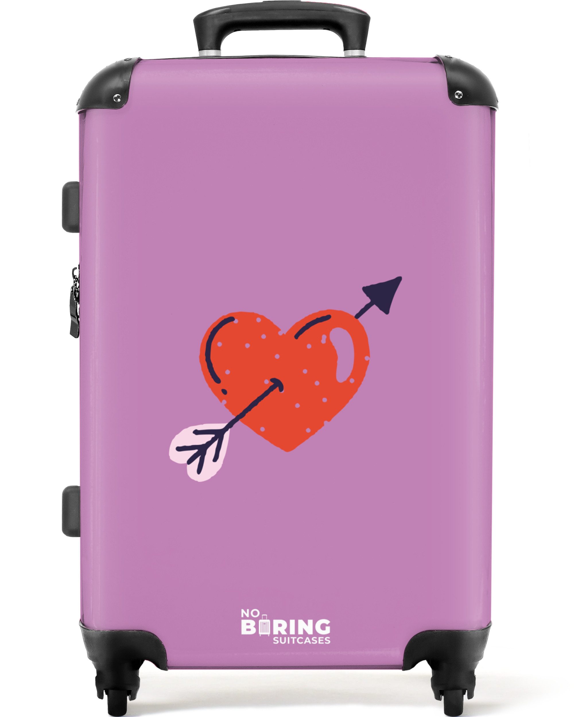 NoBoringSuitcases.com© Hartschalen-Trolley Lila mit rotem Herz günstig online kaufen