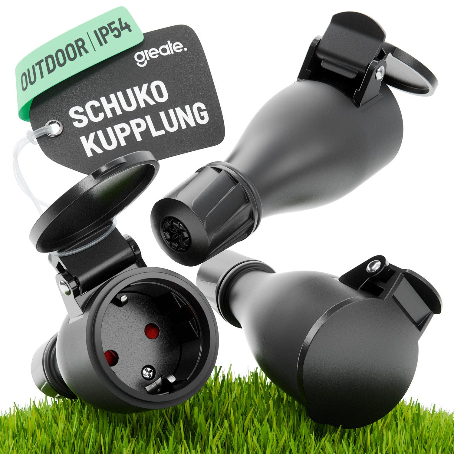 greate. Steckdose 3x Schuko Kupplung 230V Aussenbereich IP54 Schukosteckdose, 3-St.